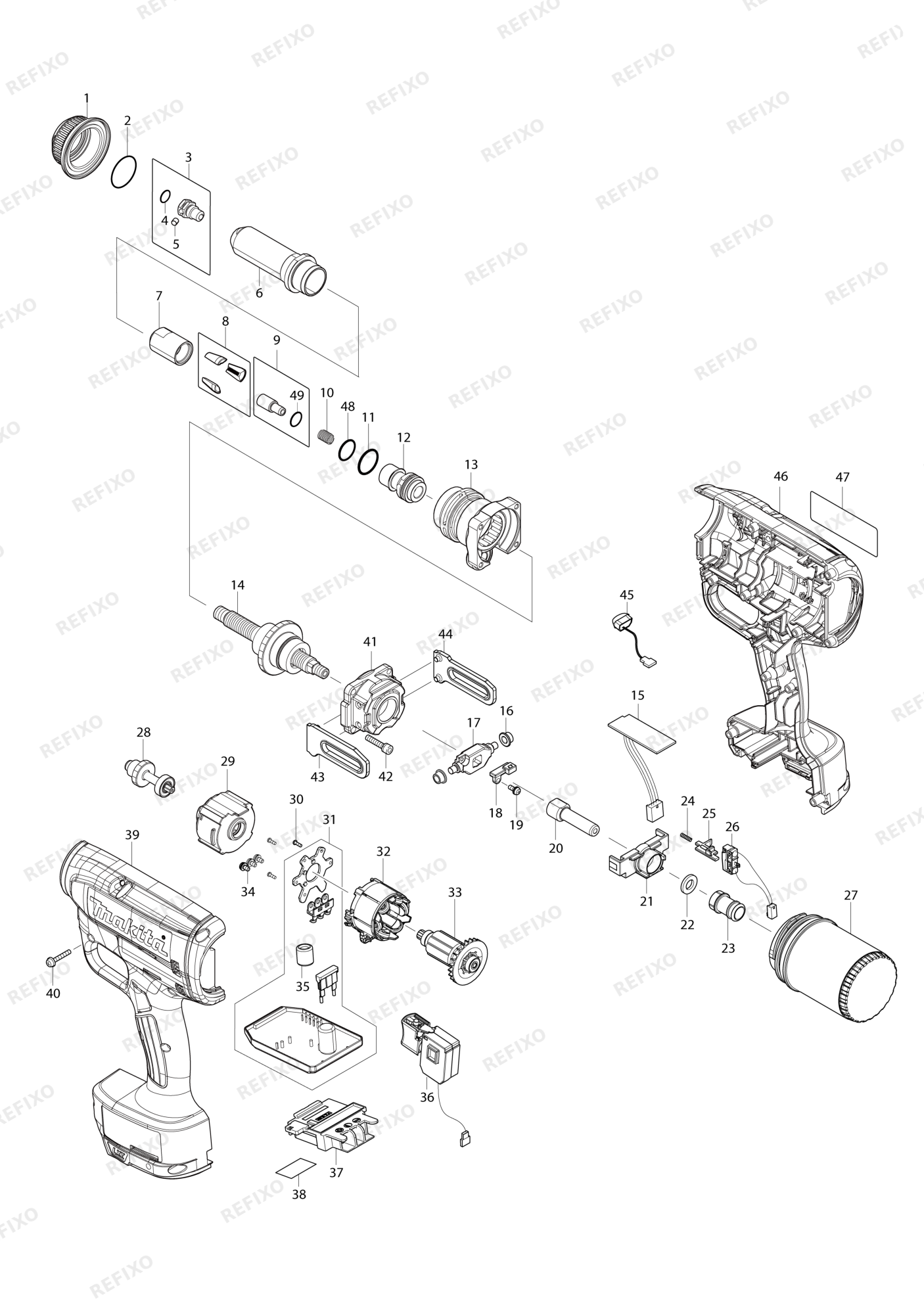 MAKITA DRV150 — схема запчастей