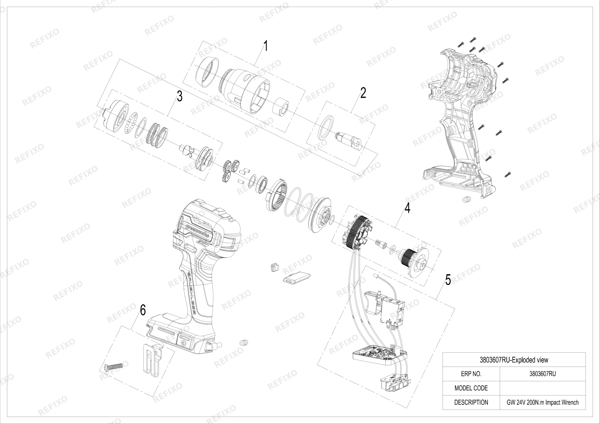 Greenworks 3803607 Exploded view — схема запчастей