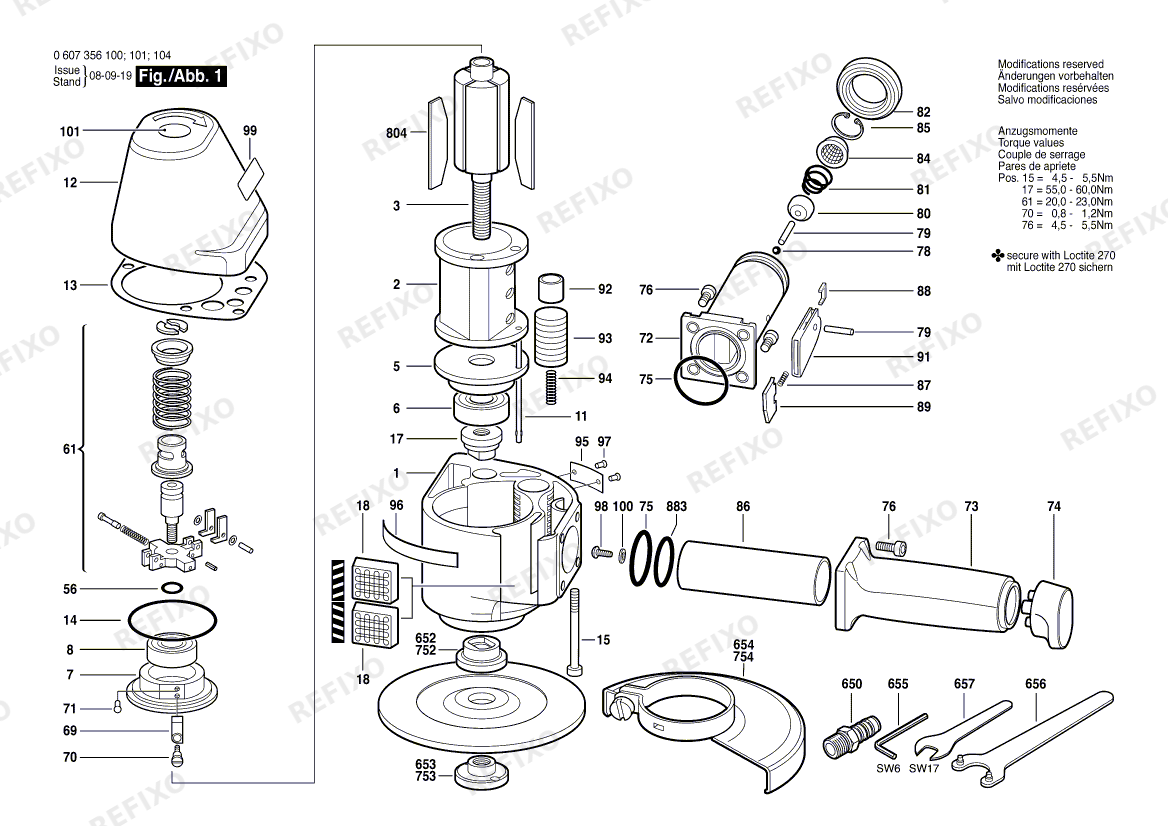 Bosch Pw-Vertikalschleifer 3.5 KW (0 607 356 100) — схема запчастей