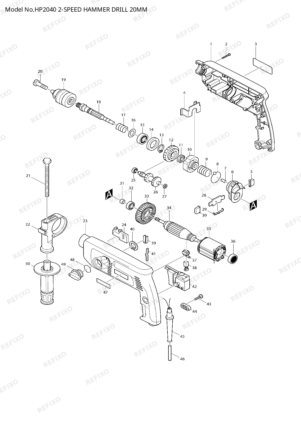 MAKITA HP2040 — схема запчастей