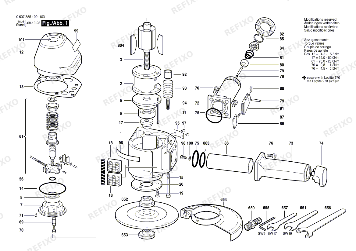 Bosch Pw-Vertikalschleifer 2.5 KW (0 607 355 103) — схема запчастей