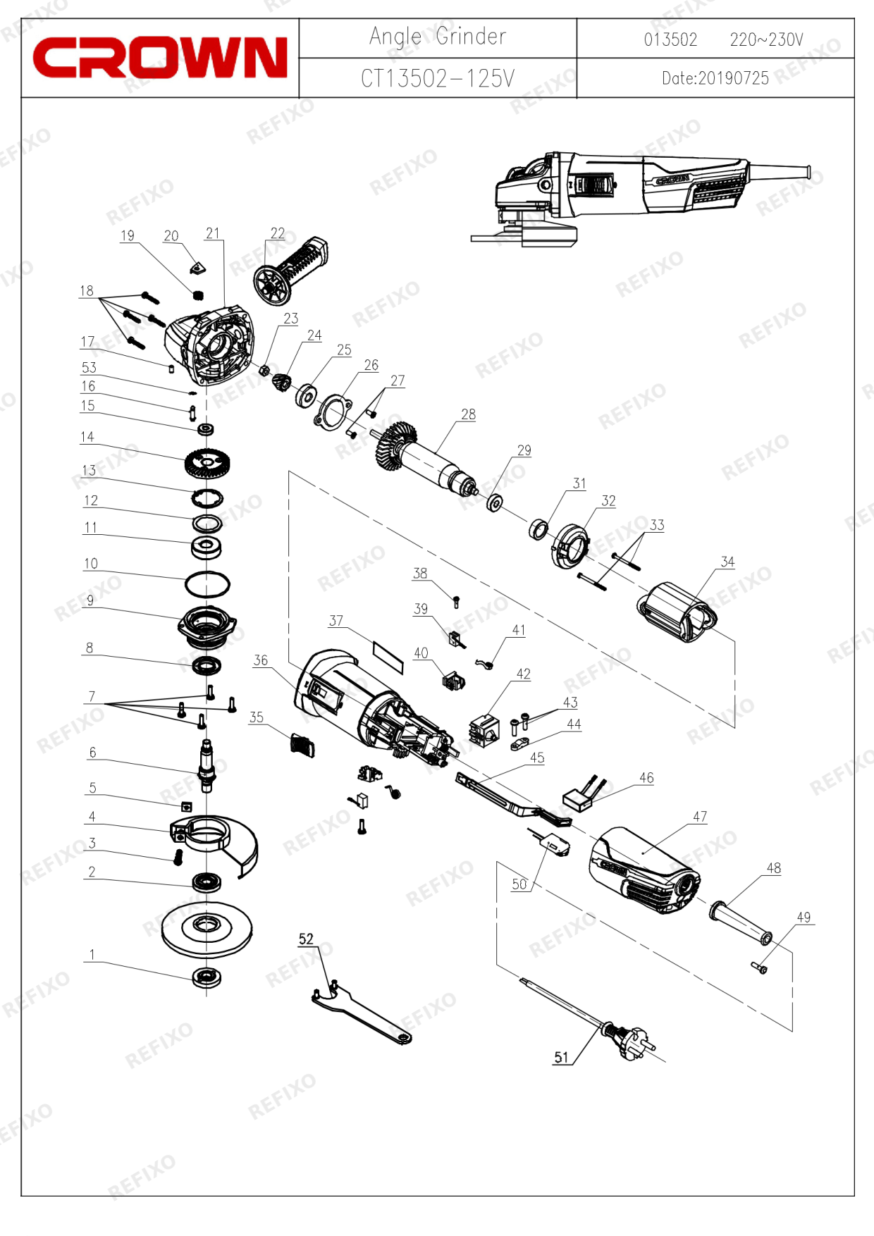 CROWN CT13502 125V — схема запчастей