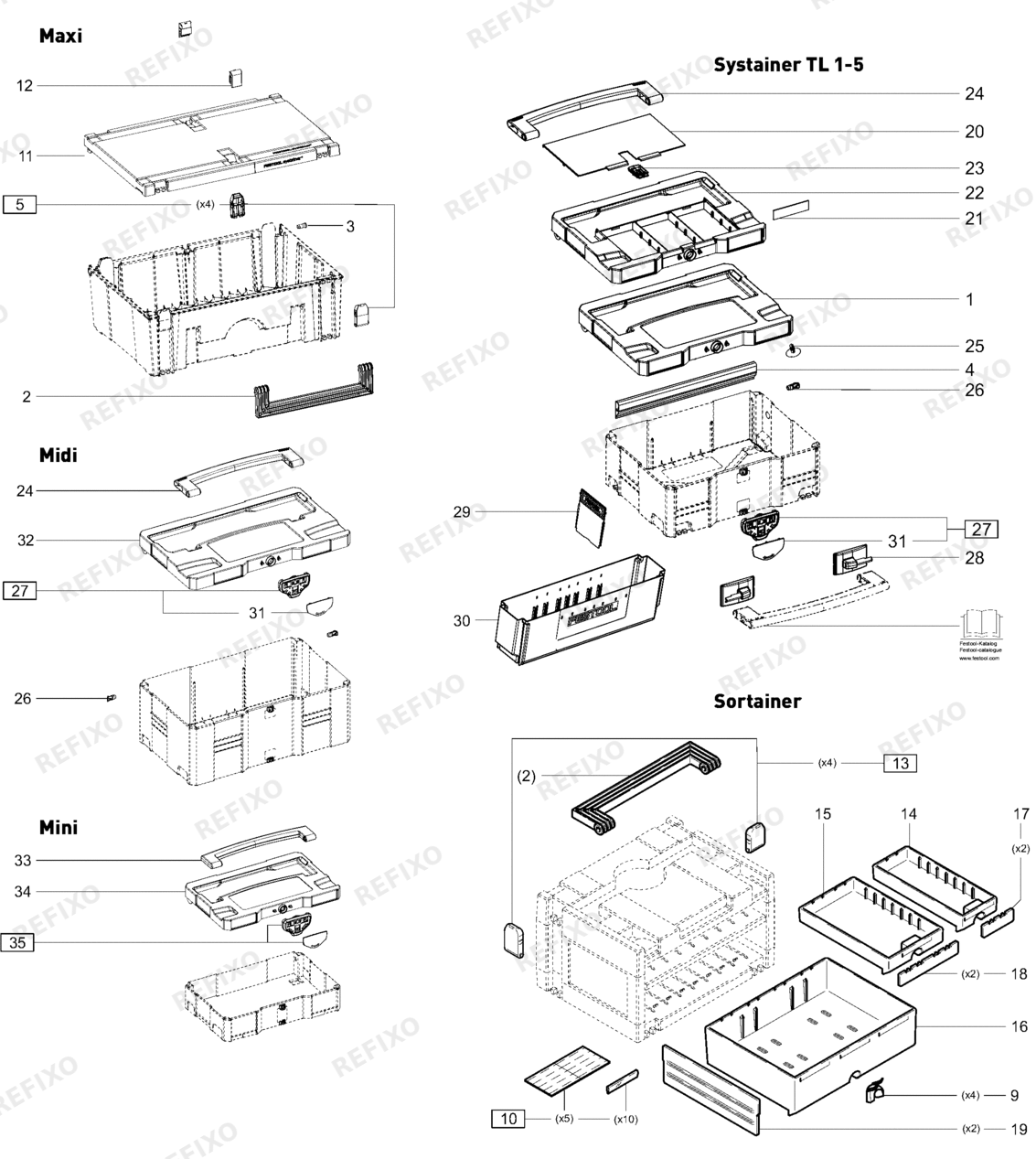 Festool Systainer T-LOC 1-5 Maxi Sortainer 498432 — схема запчастей
