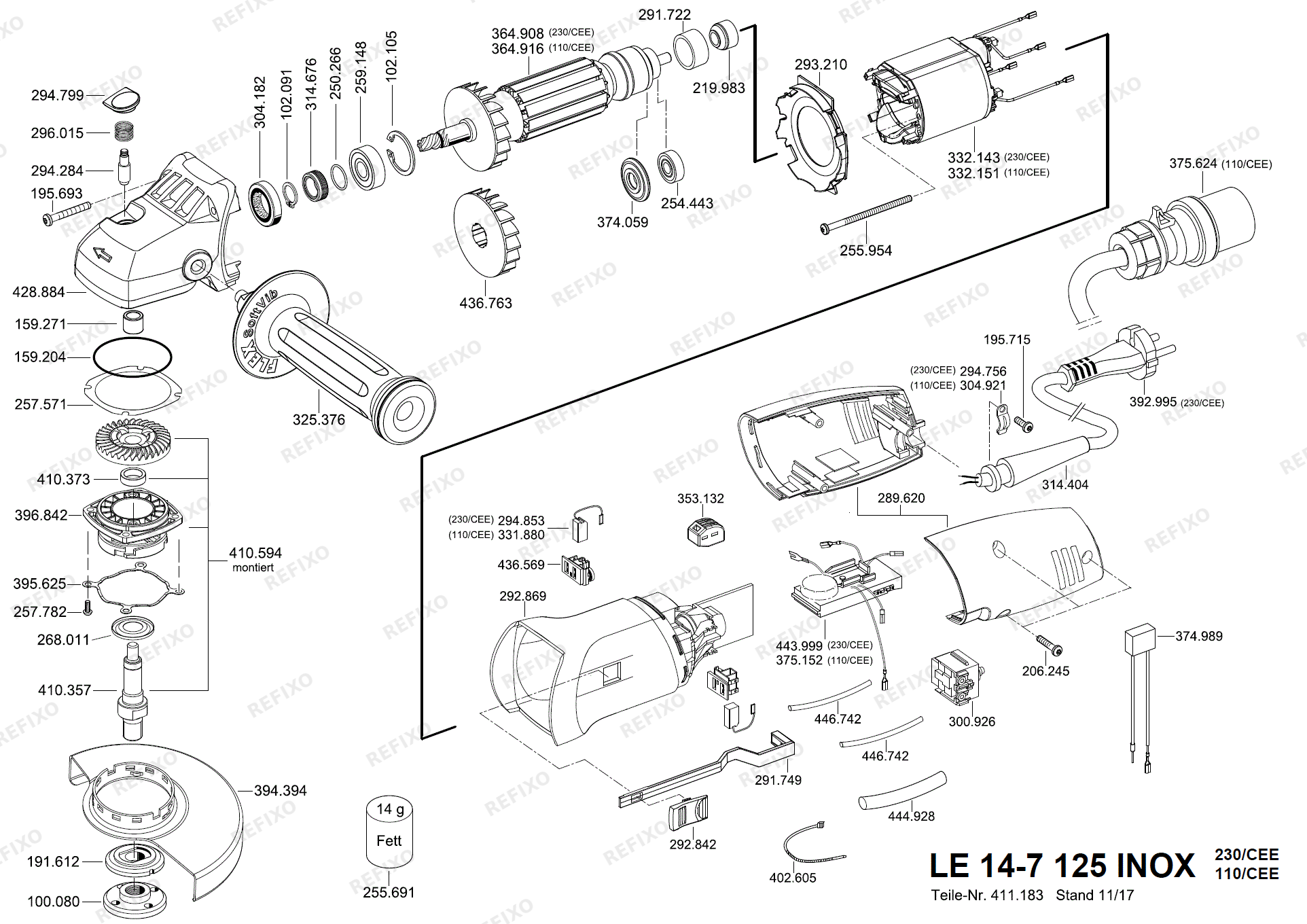 Flex LE 14-7 125 INOX набор - 1400 Watt INOXFLEX, Spezial — схема запчастей