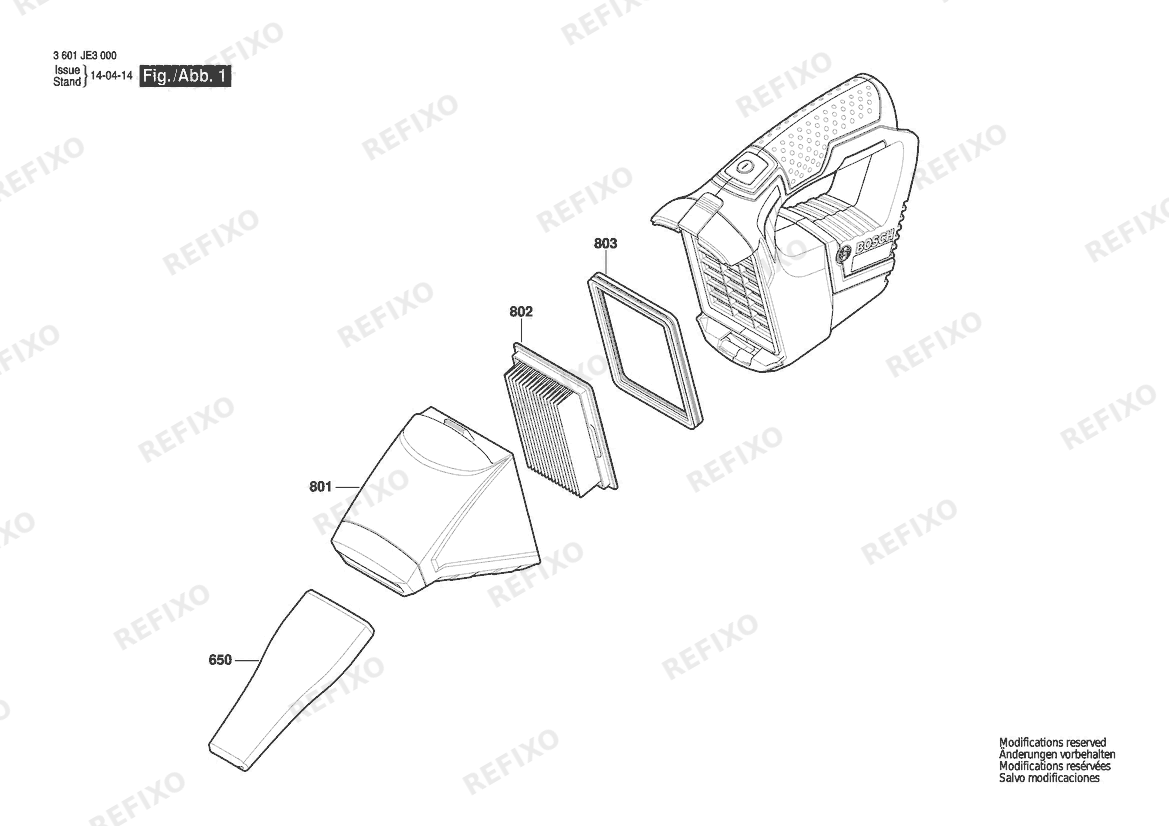 Bosch Аккумуляторный - пылесос GAS 10,8 V-LI | 10 V | 001 - EU (3 601 JE3 000) — схема запчастей