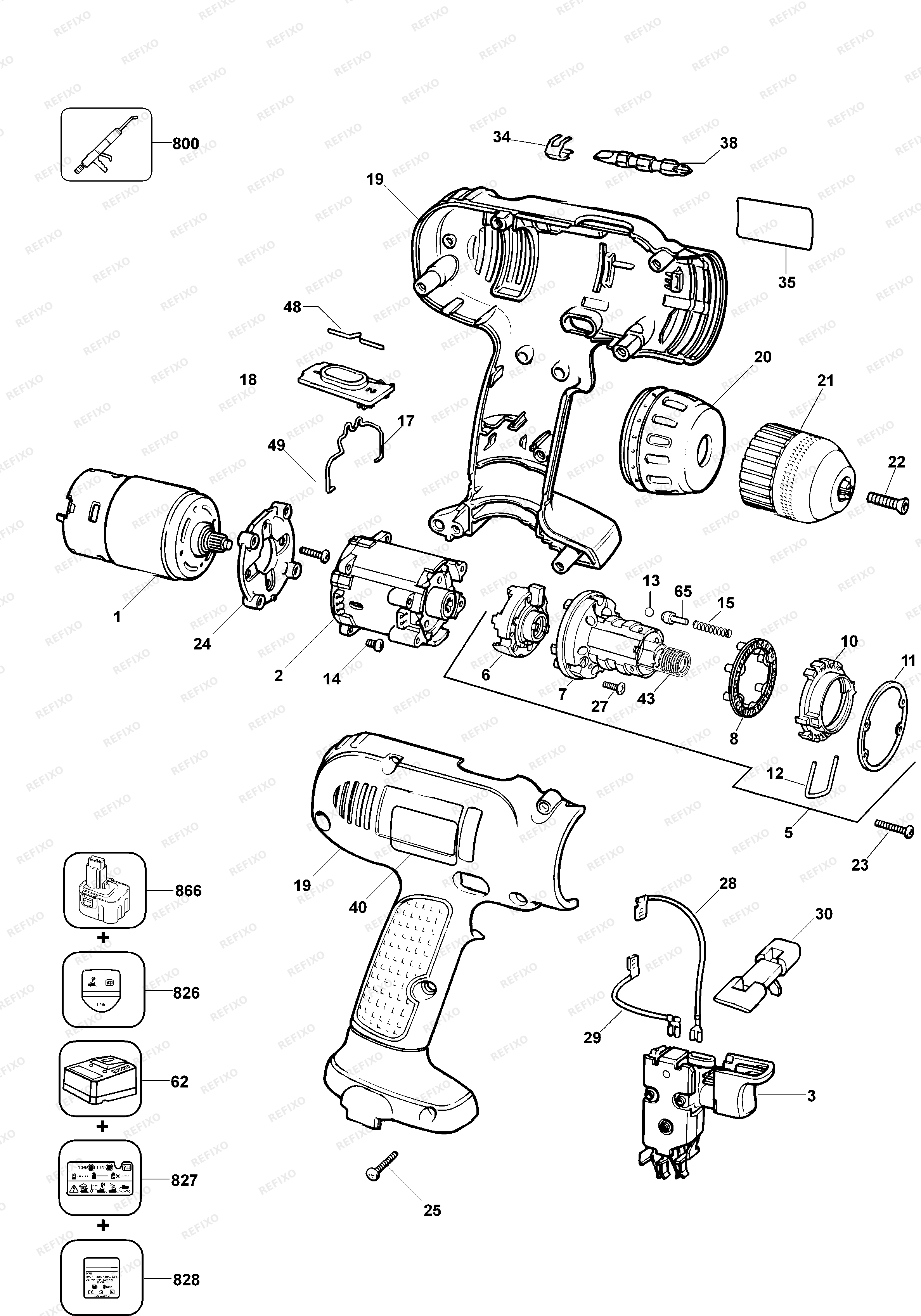 DeWalt АККУМУЛЯТОРНАЯ ДРЕЛЬ BSA33 — схема запчастей