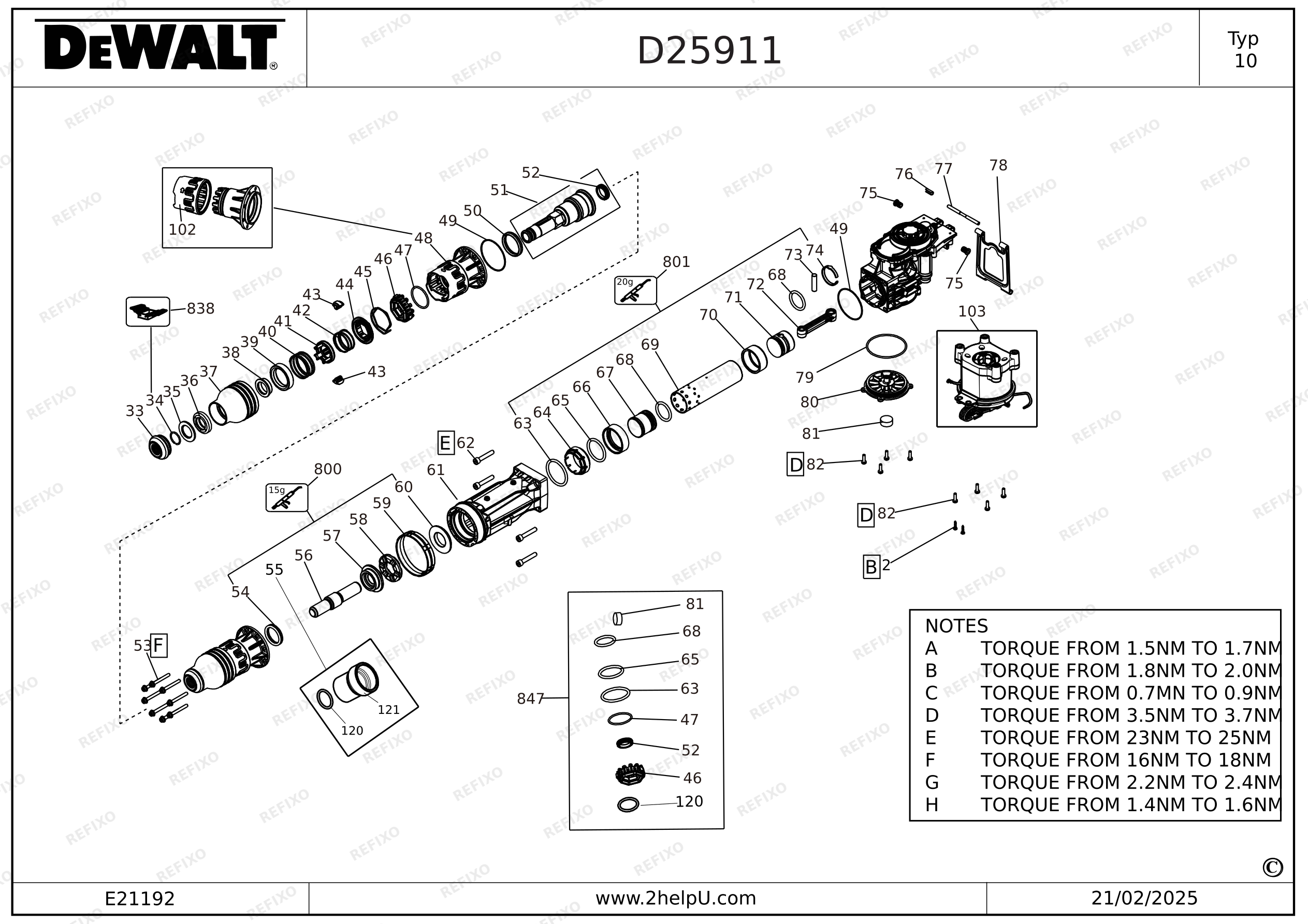 DeWalt БЕТОНОЛОМ D25911K — схема запчастей
