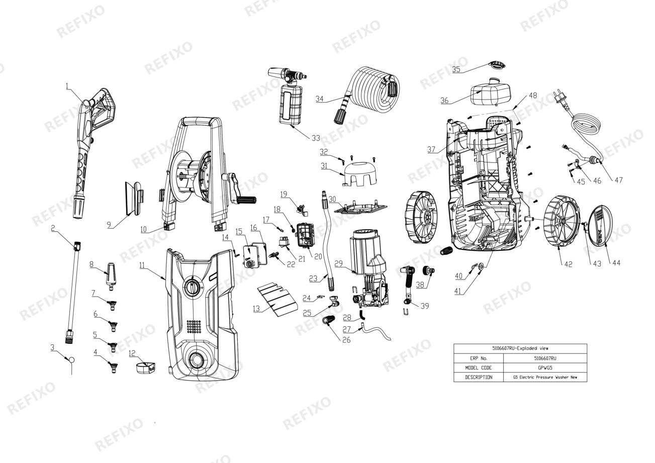 Greenworks 5106607-GPWG5- EXPLODED VIEW — схема запчастей