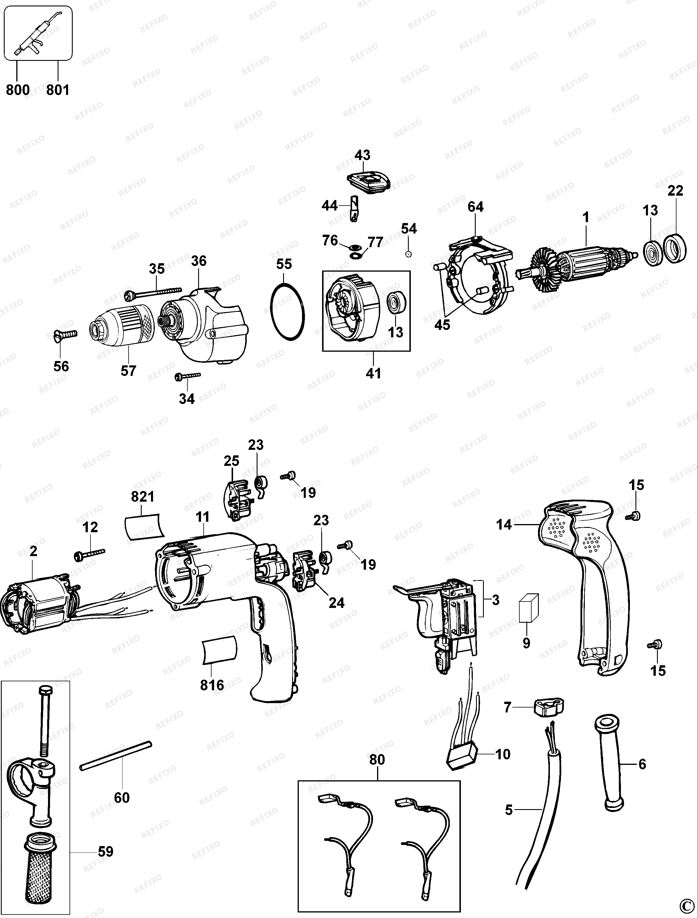 DeWalt УДАРНАЯ ДРЕЛЬ D21711 — схема запчастей