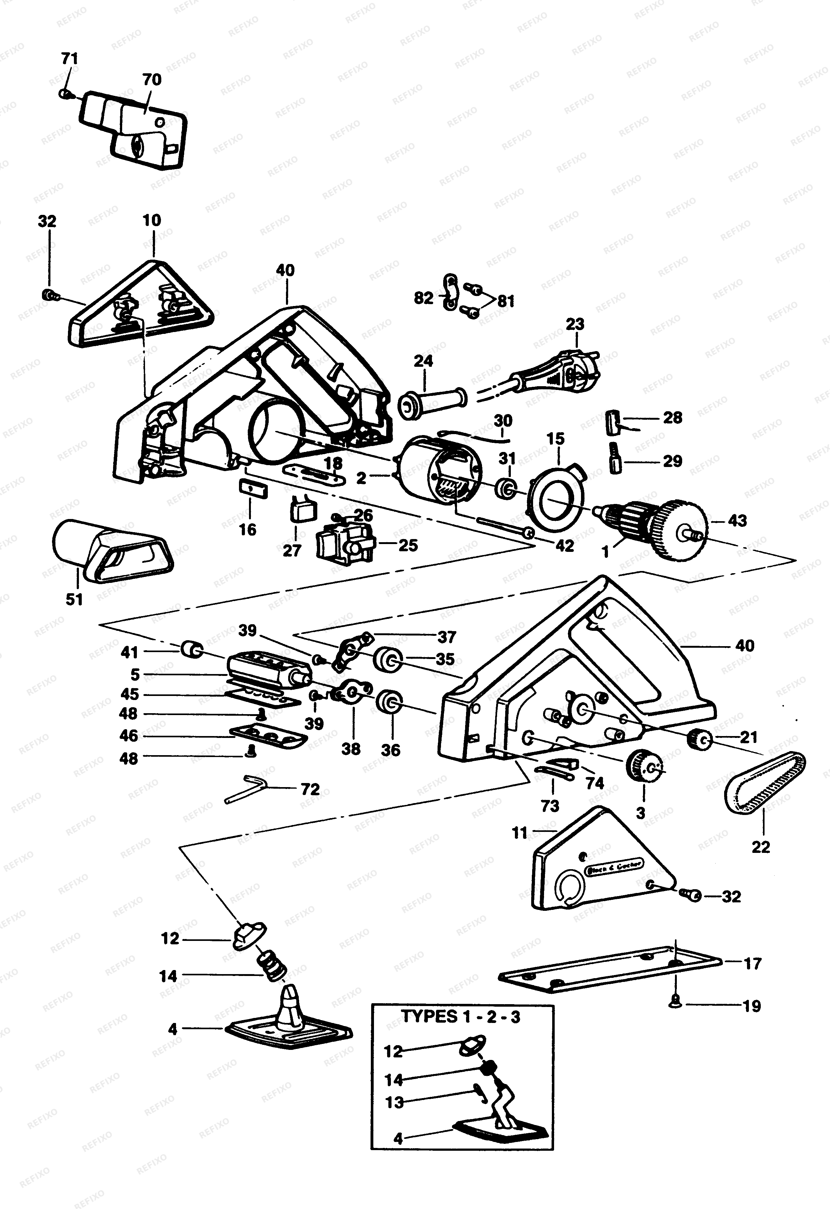 Black&Decker РУБАНОК P7102 — схема запчастей