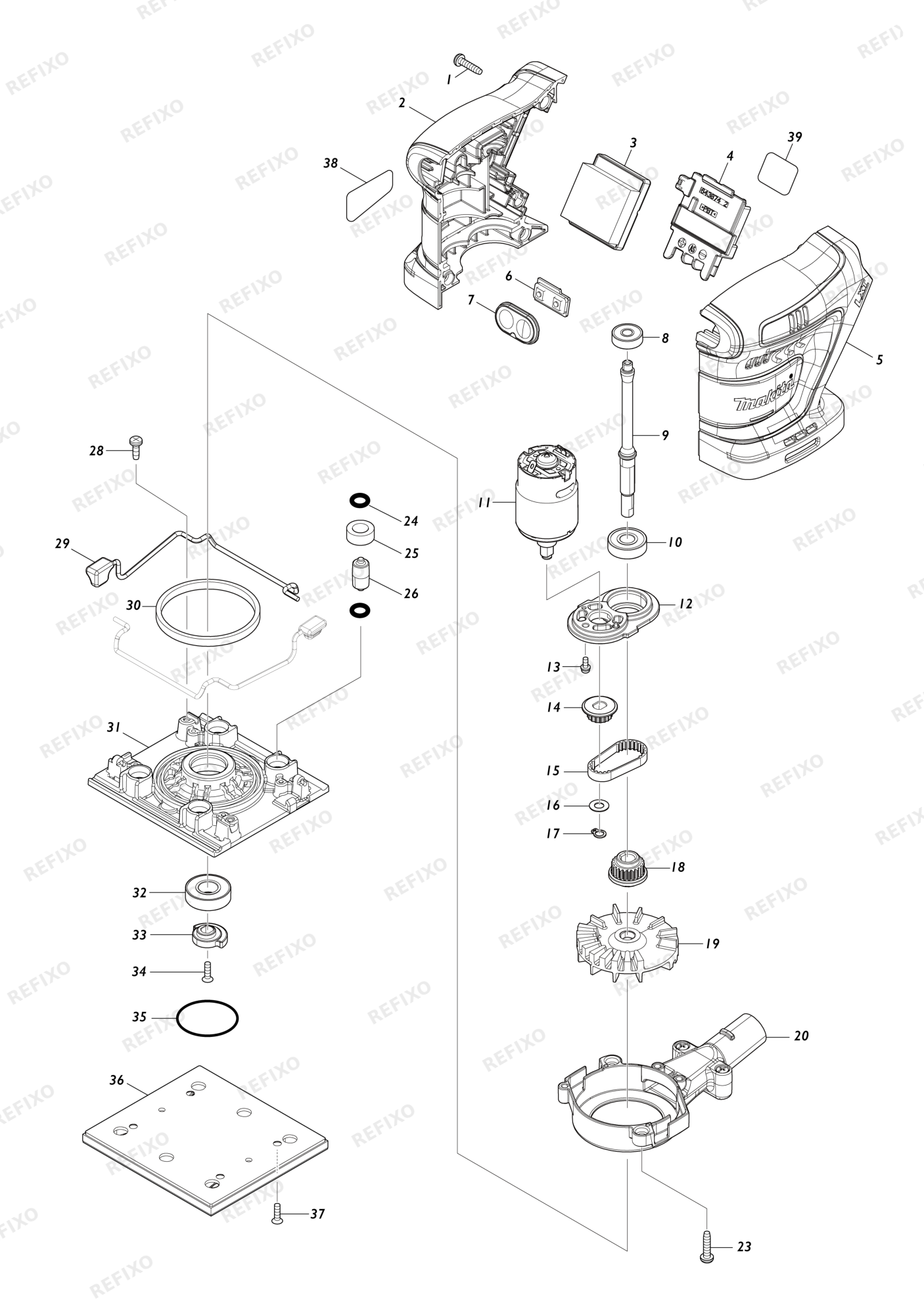 MAKITA DBO484 — схема запчастей