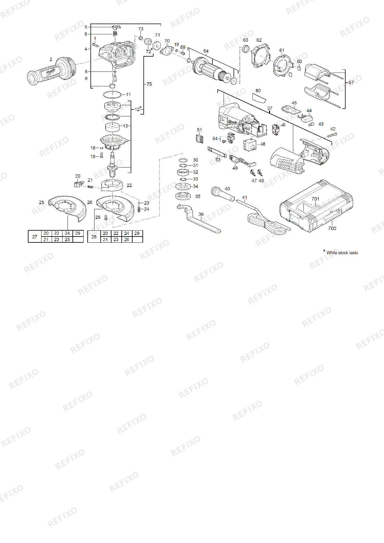 MILWAUKEE AGV12 125X 4933428085 4000428086 — схема запчастей