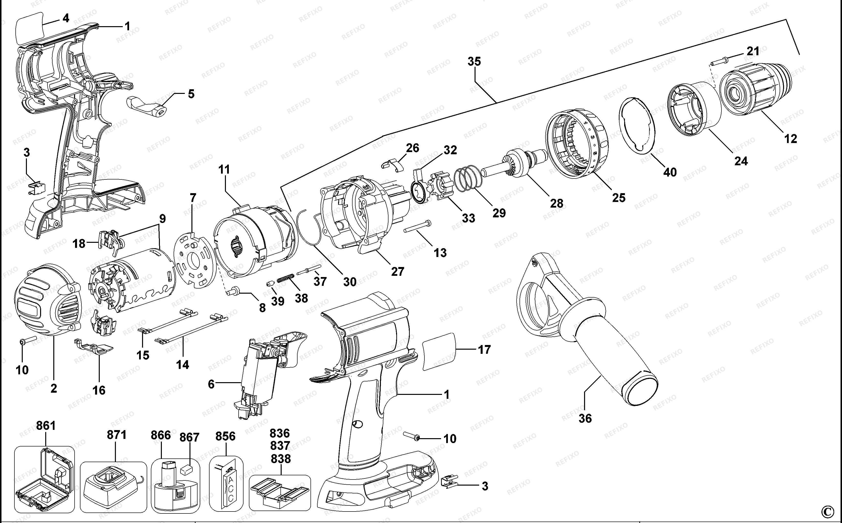 DeWalt АККУМУЛЯТОРНАЯ ДРЕЛЬ DC925K — схема запчастей