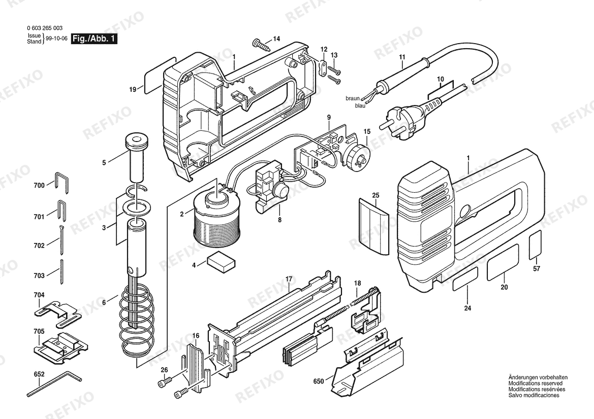 Bosch Tacker PTK 19 E | 220 V | 001 - EU (0 603 265 003) — схема запчастей