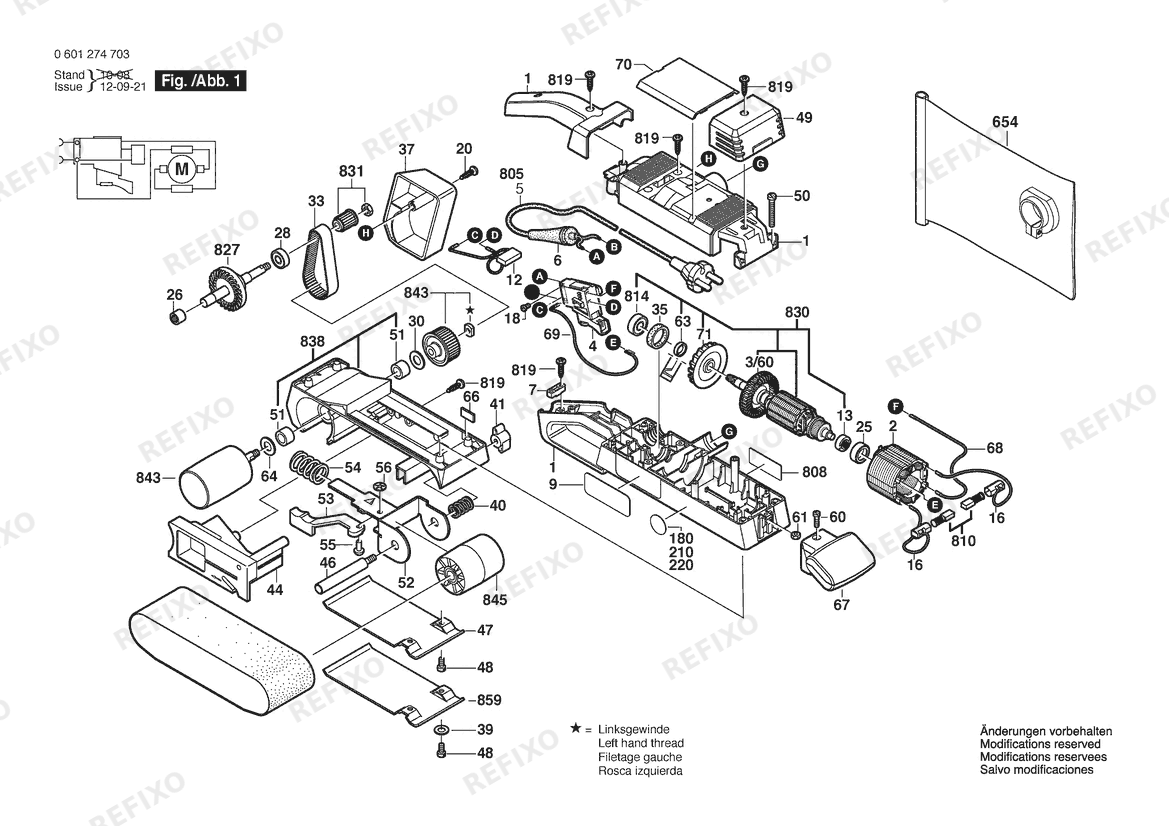Bosch Ленточная шлифмашина GBS 75 AE | 110 V (0 601 274 741) — схема запчастей