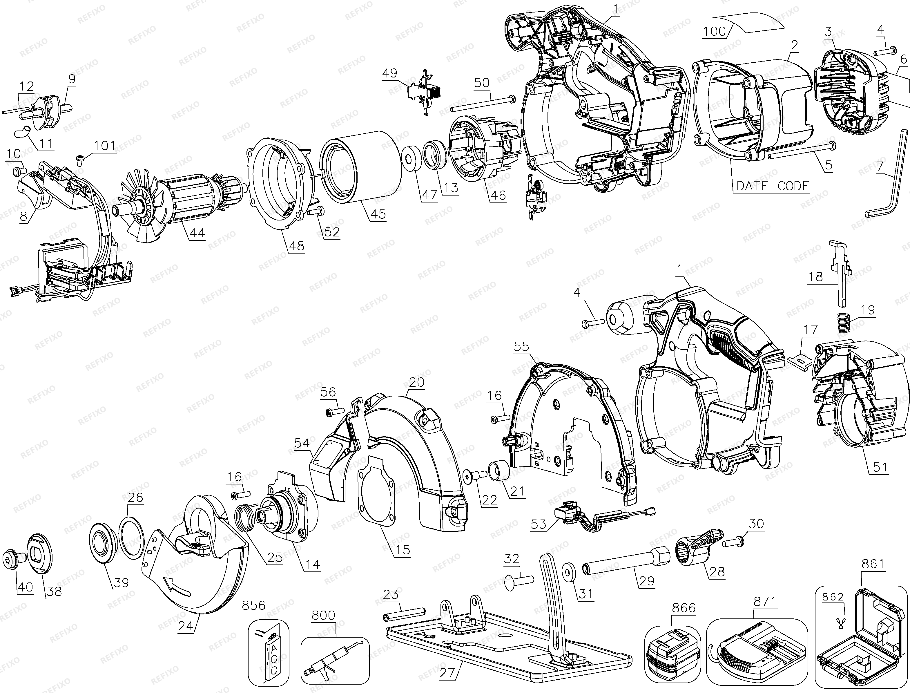 DeWalt 18V METAL CUTTER (Bare) w DCS373KN — схема запчастей