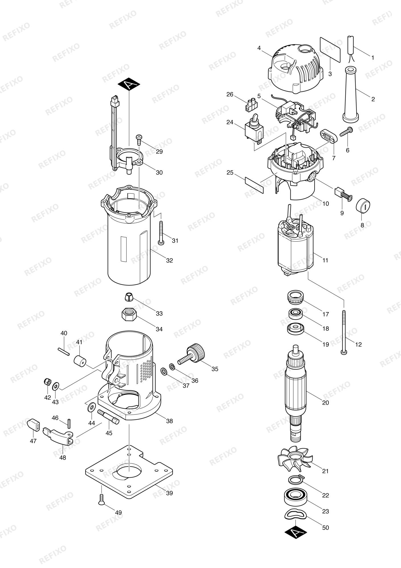 MAKITA 3707F — схема запчастей