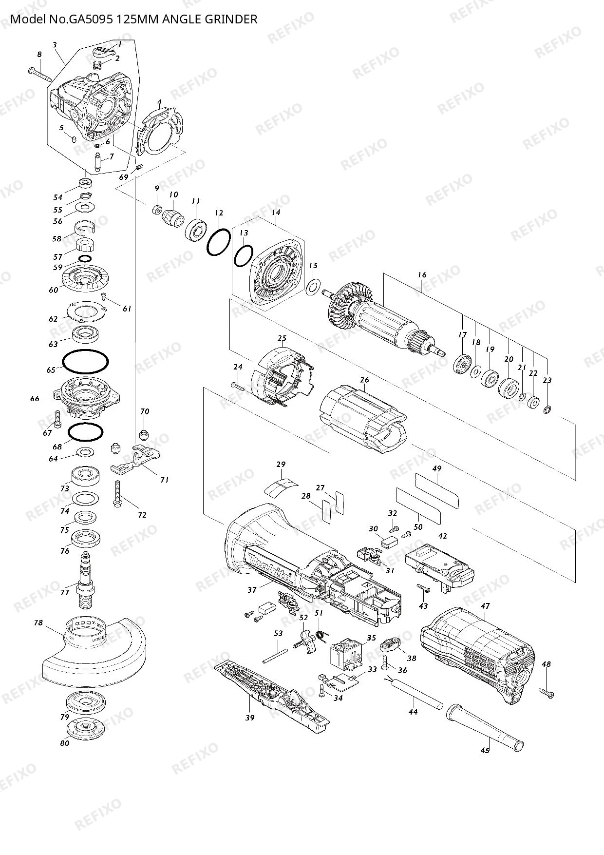 MAKITA GA5095 — схема запчастей