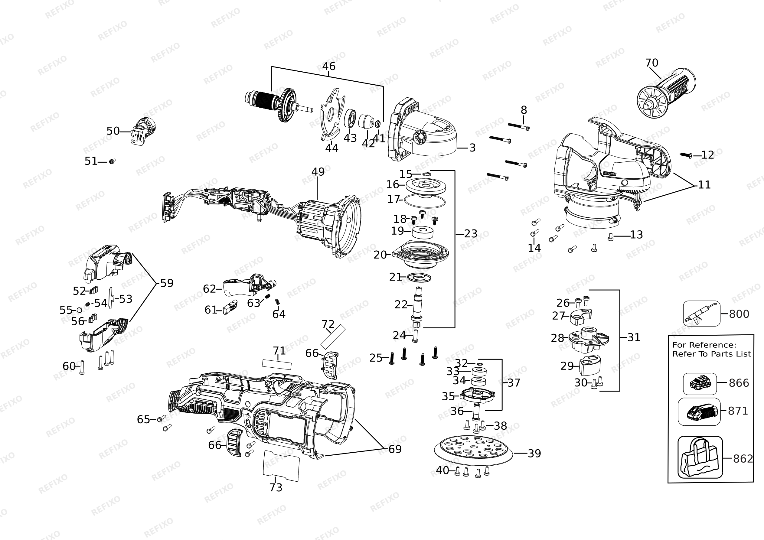 DeWalt ПОЛИРОВАЛЬНЫЙ СТАНОК DCM848P2 — схема запчастей