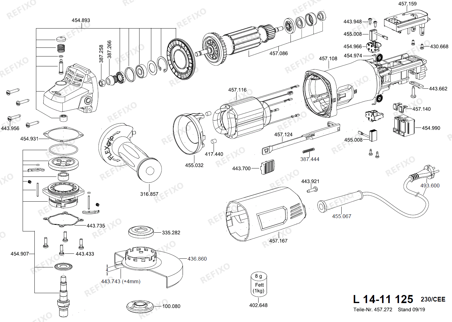Flex L 14-11 125 - угловая шлифмашина L14-11-125 — схема запчастей