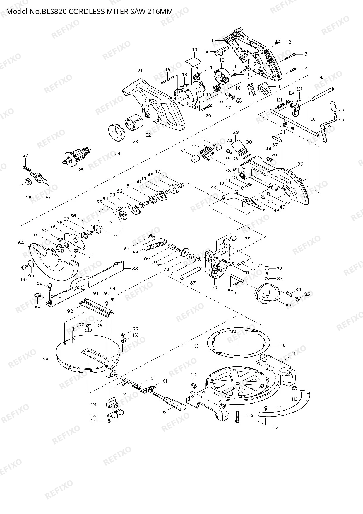 MAKITA BLS820 — схема запчастей
