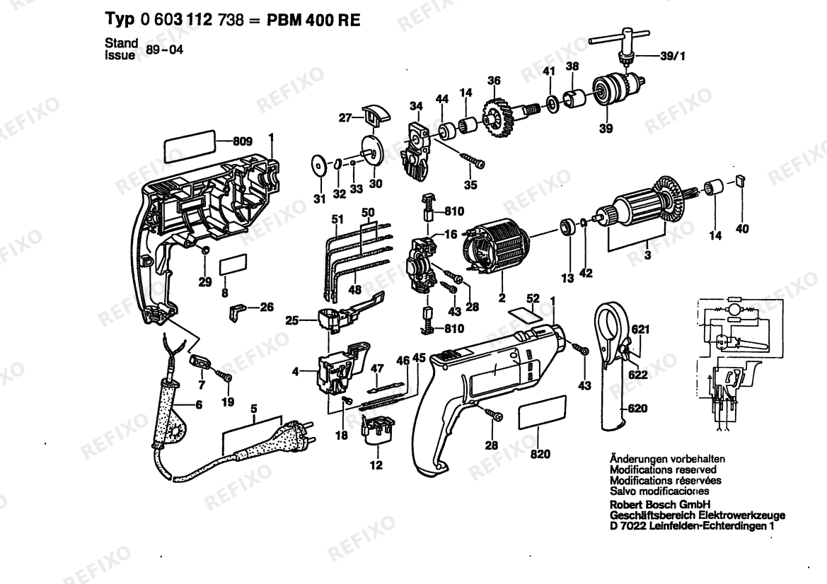 Bosch Дрель PBM 400-RE | 100 V | 006 - JP (0 603 112 738) — схема запчастей
