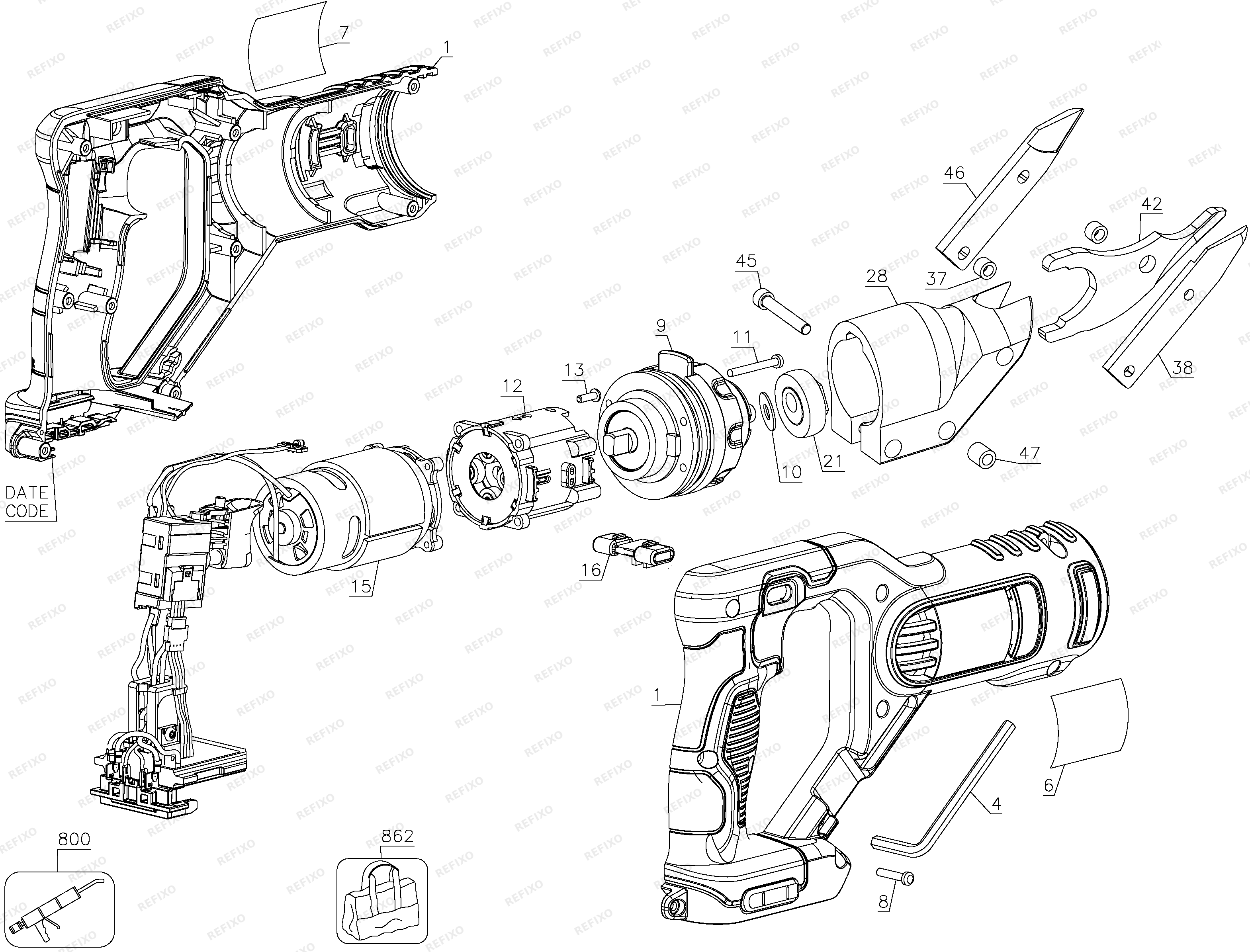 DeWalt 18V XR SWIVEL HEAD SHEAR DCS491N — схема запчастей