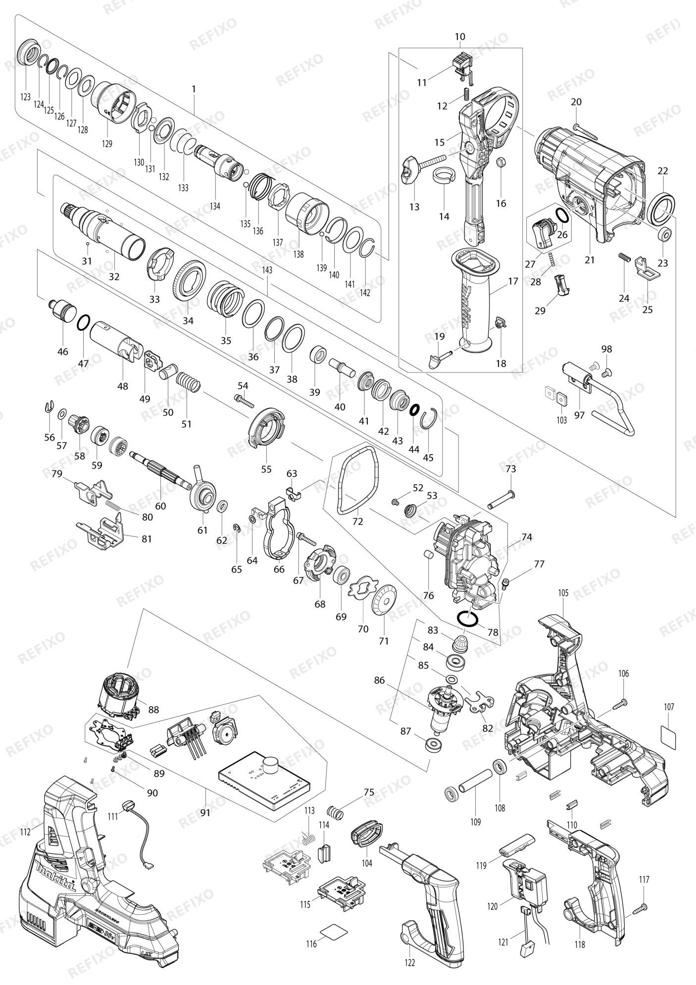 MAKITA DHR281 — схема запчастей
