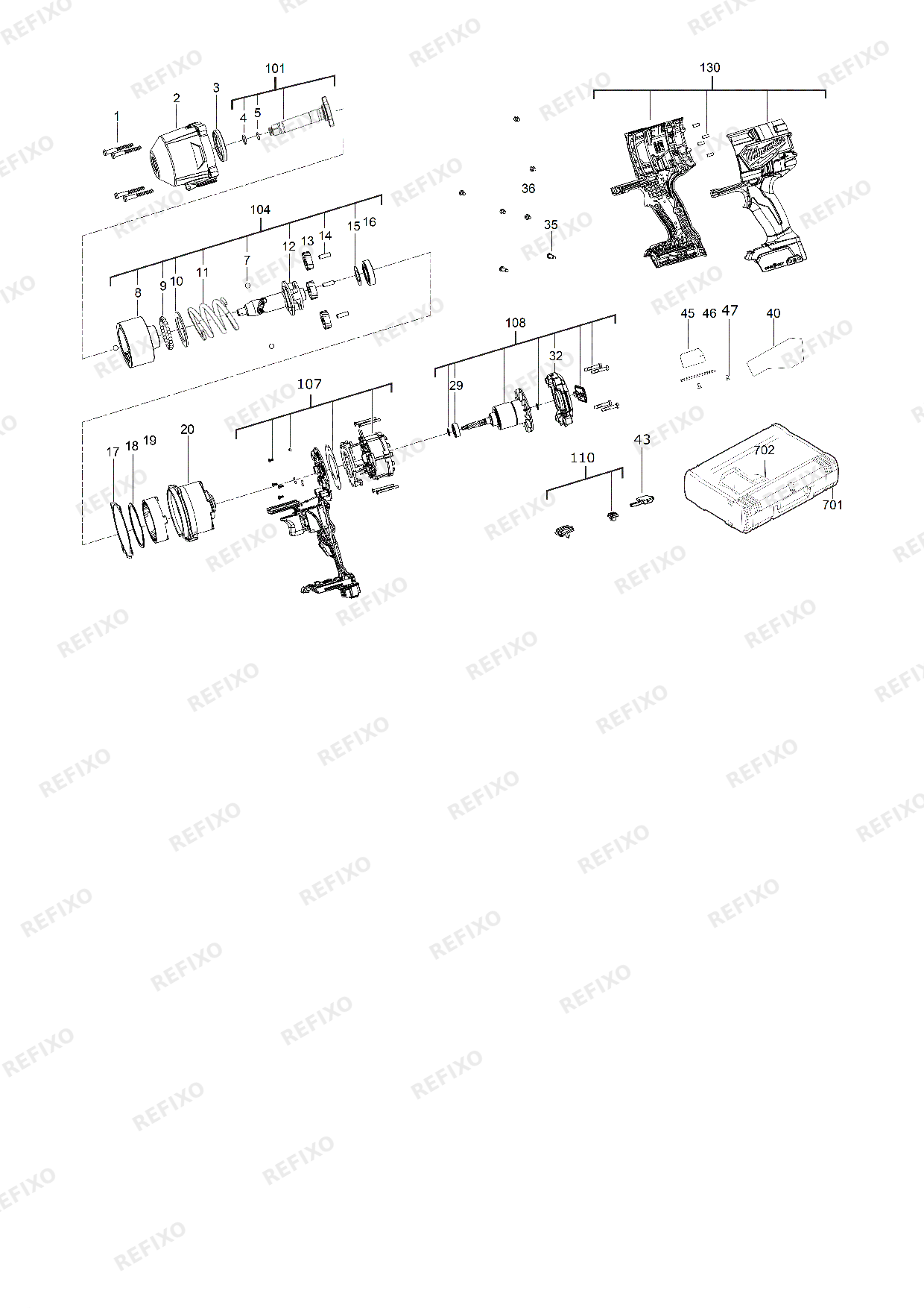 MILWAUKEE M18ONEFHIWF12E 0X 4933478405 4000477305 — схема запчастей