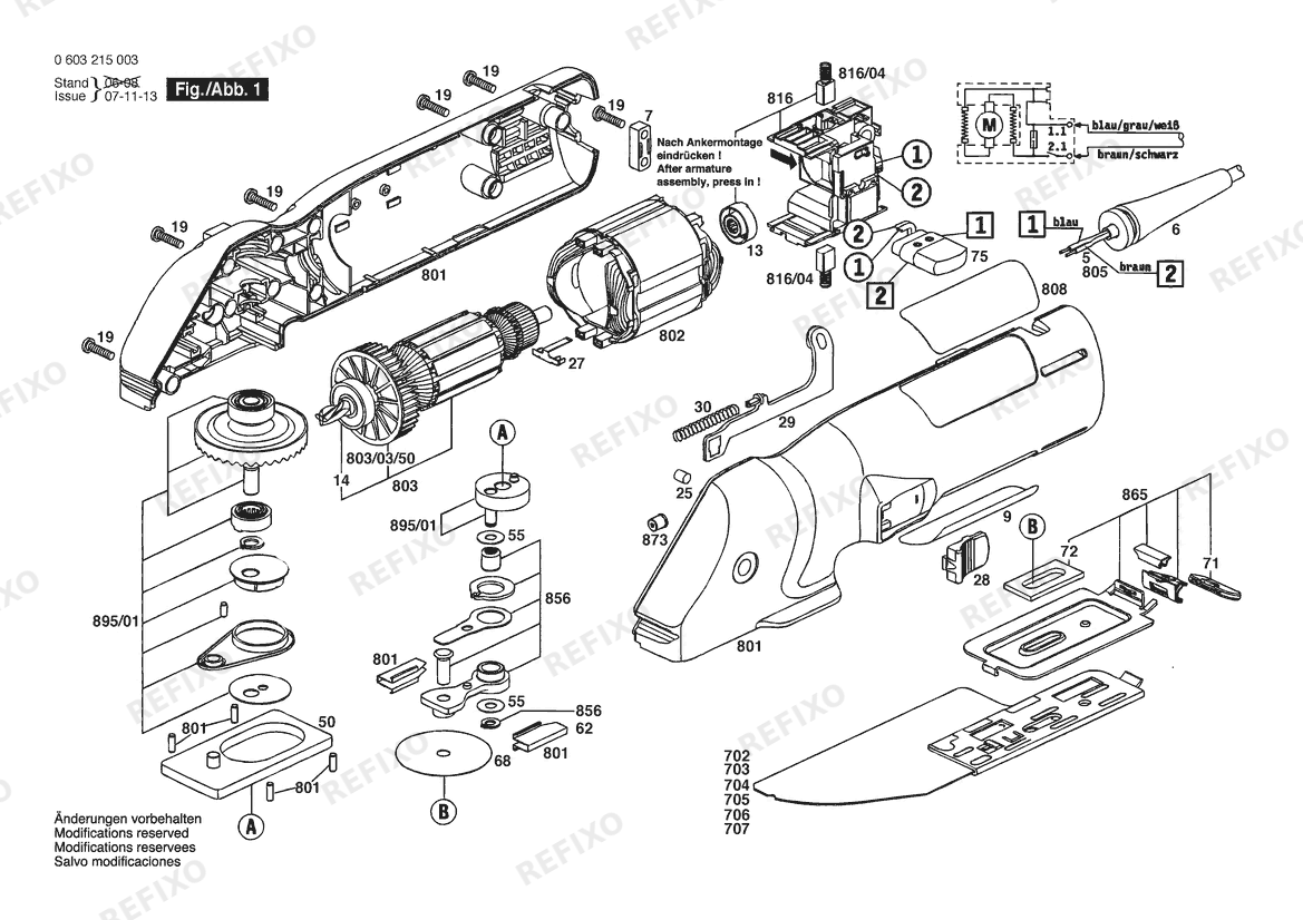 Bosch Feinschnittsäge PFS 250 | 230 V | 001 - EU (0 603 215 003) — схема запчастей