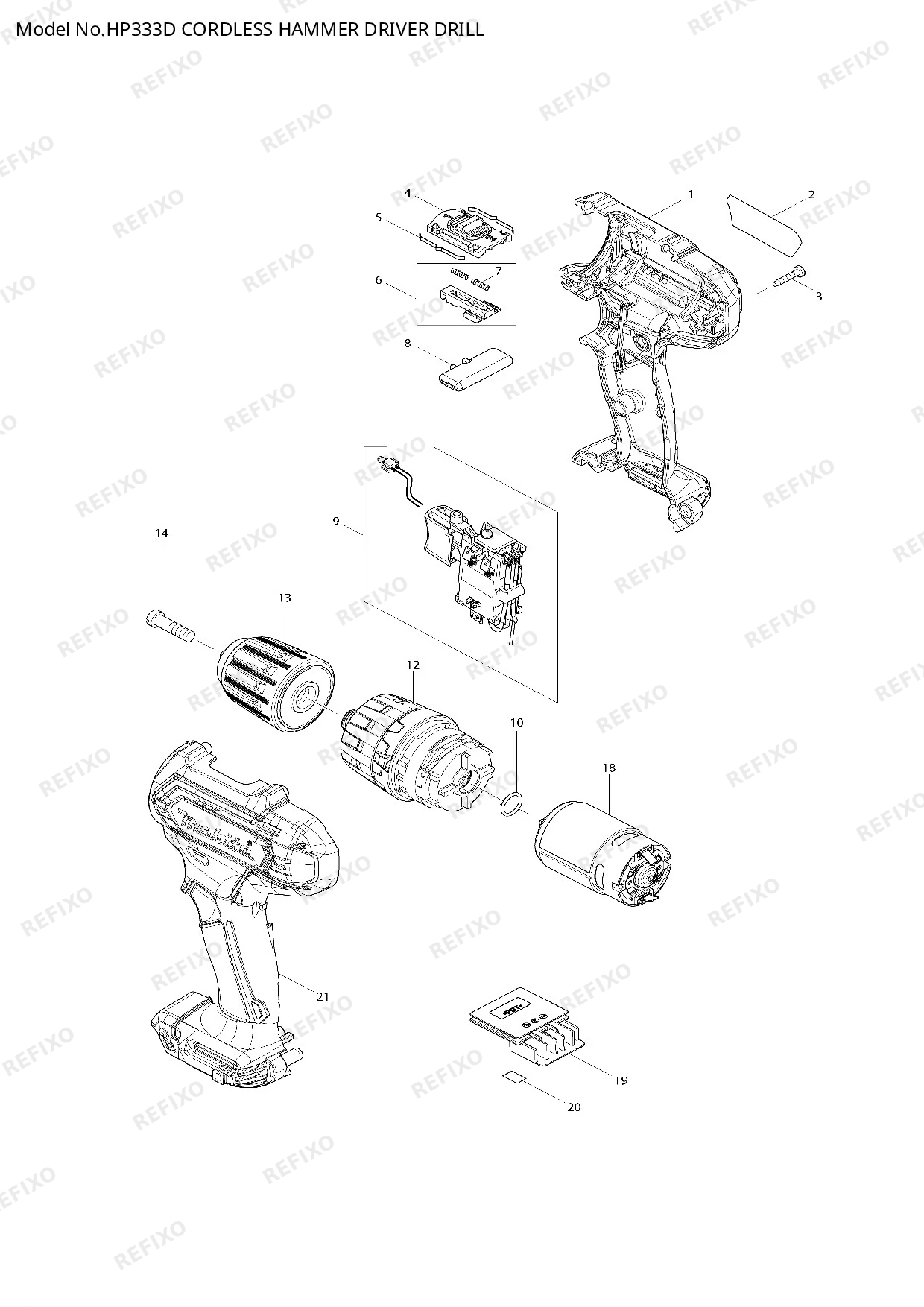 MAKITA HP333D — схема запчастей