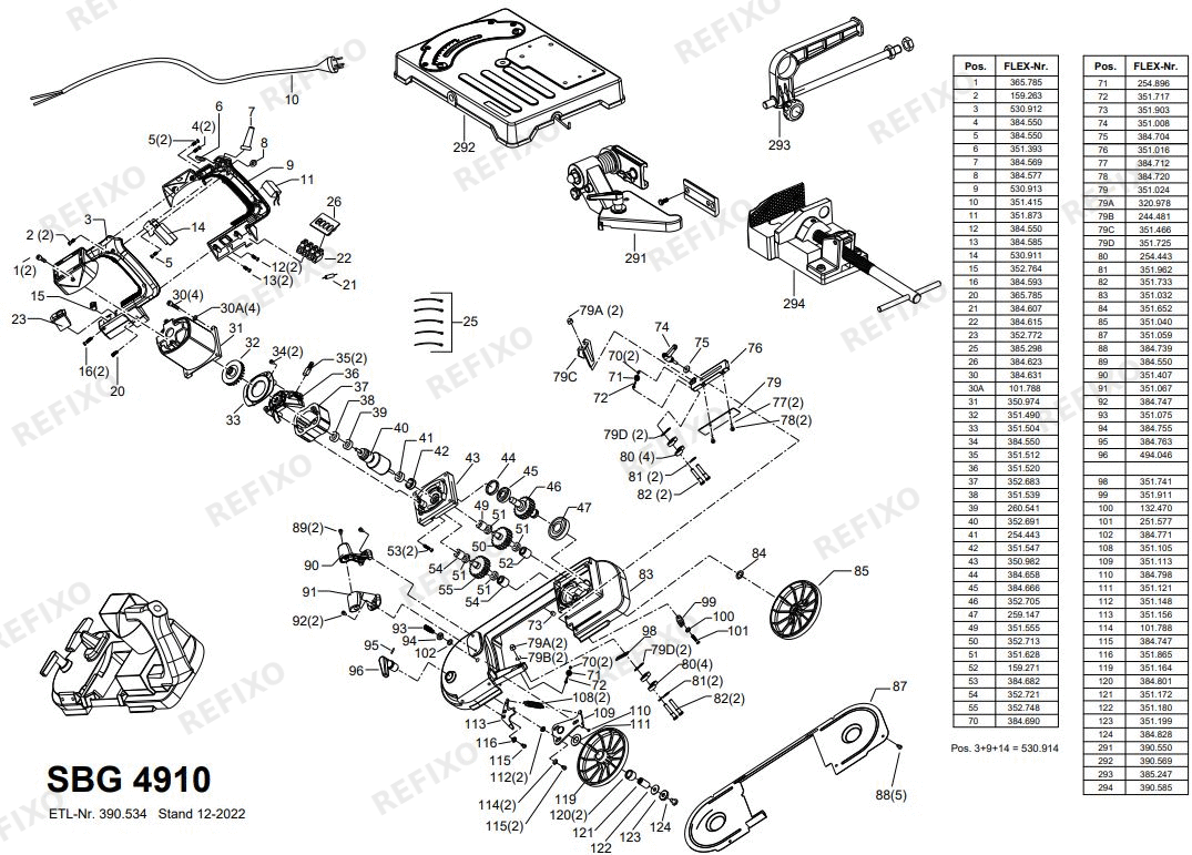 Flex SBG 4910 230CEE — схема запчастей