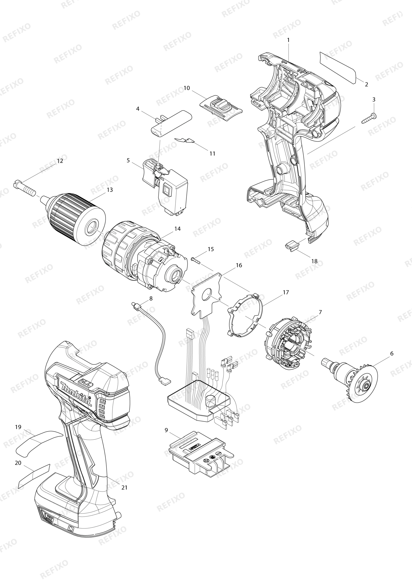 MAKITA DHP459 — схема запчастей
