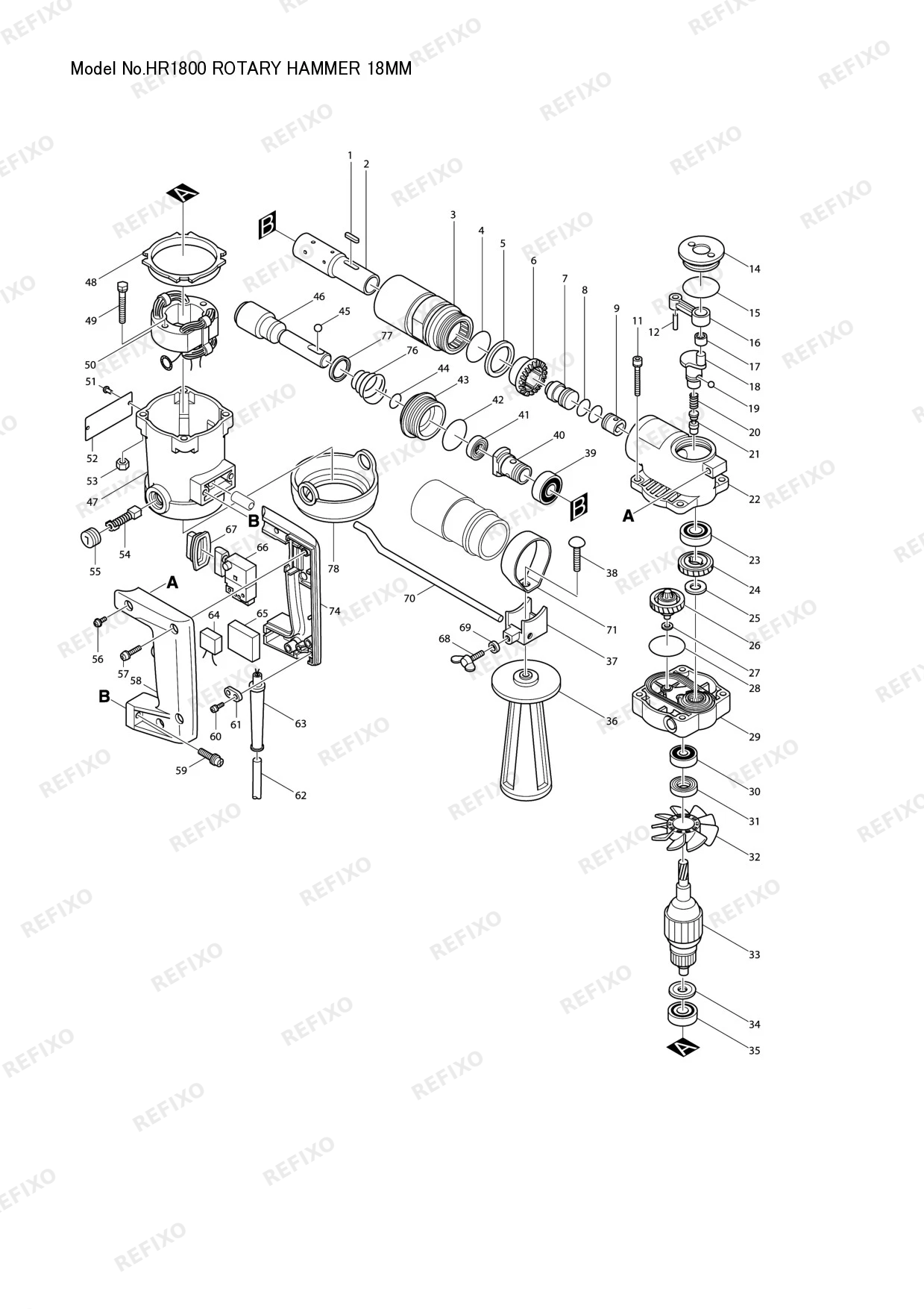 MAKITA HR1800 — схема запчастей