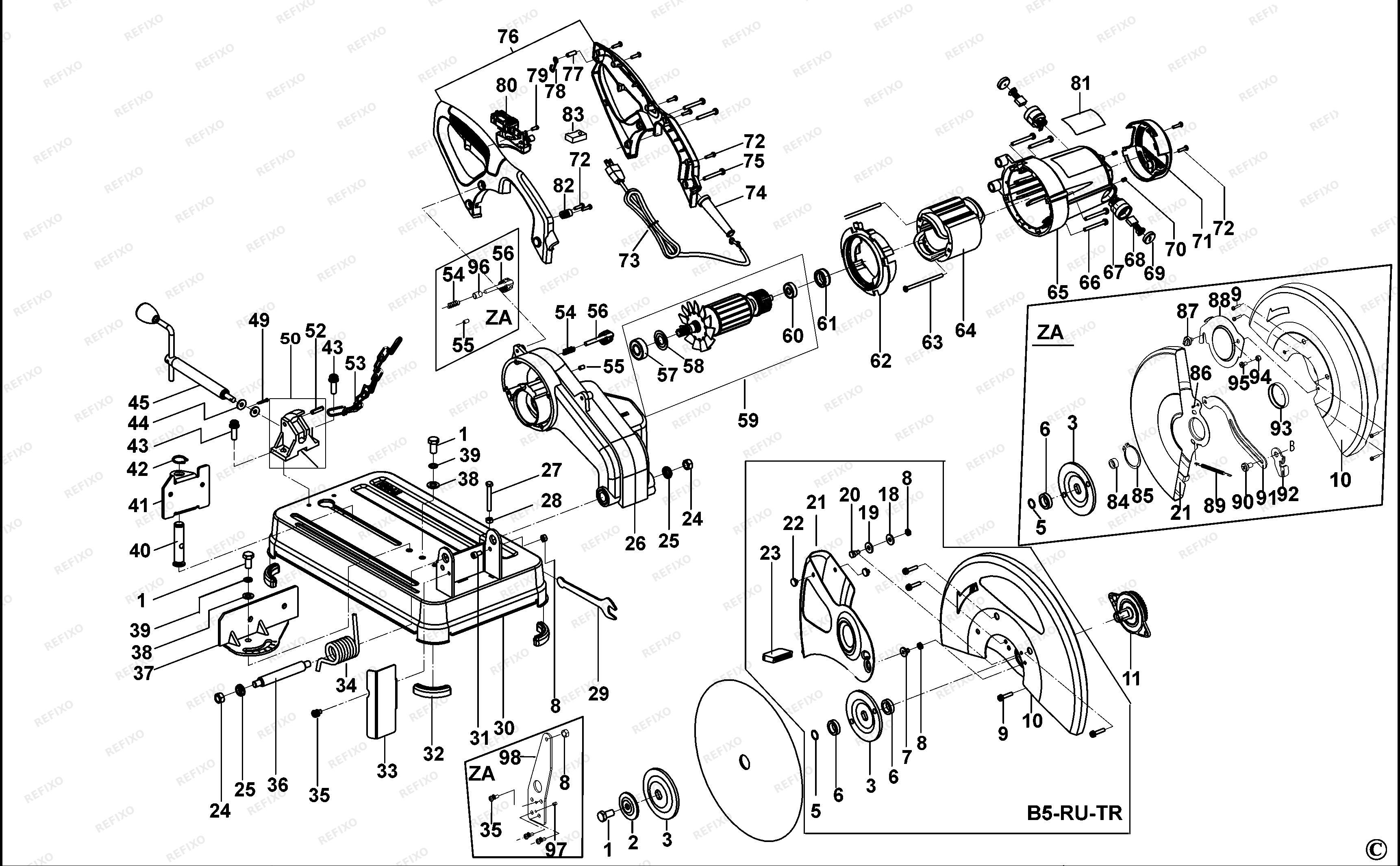 DeWalt ОТРЕЗНАЯ ПИЛА D28720 — схема запчастей