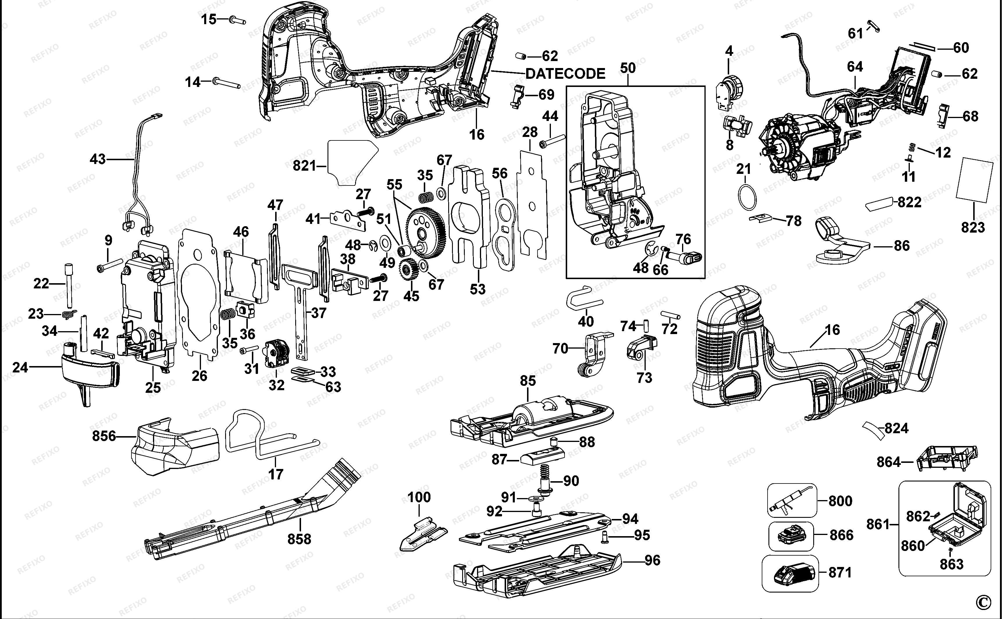 DeWalt ЛОБЗИК DCS335 — схема запчастей