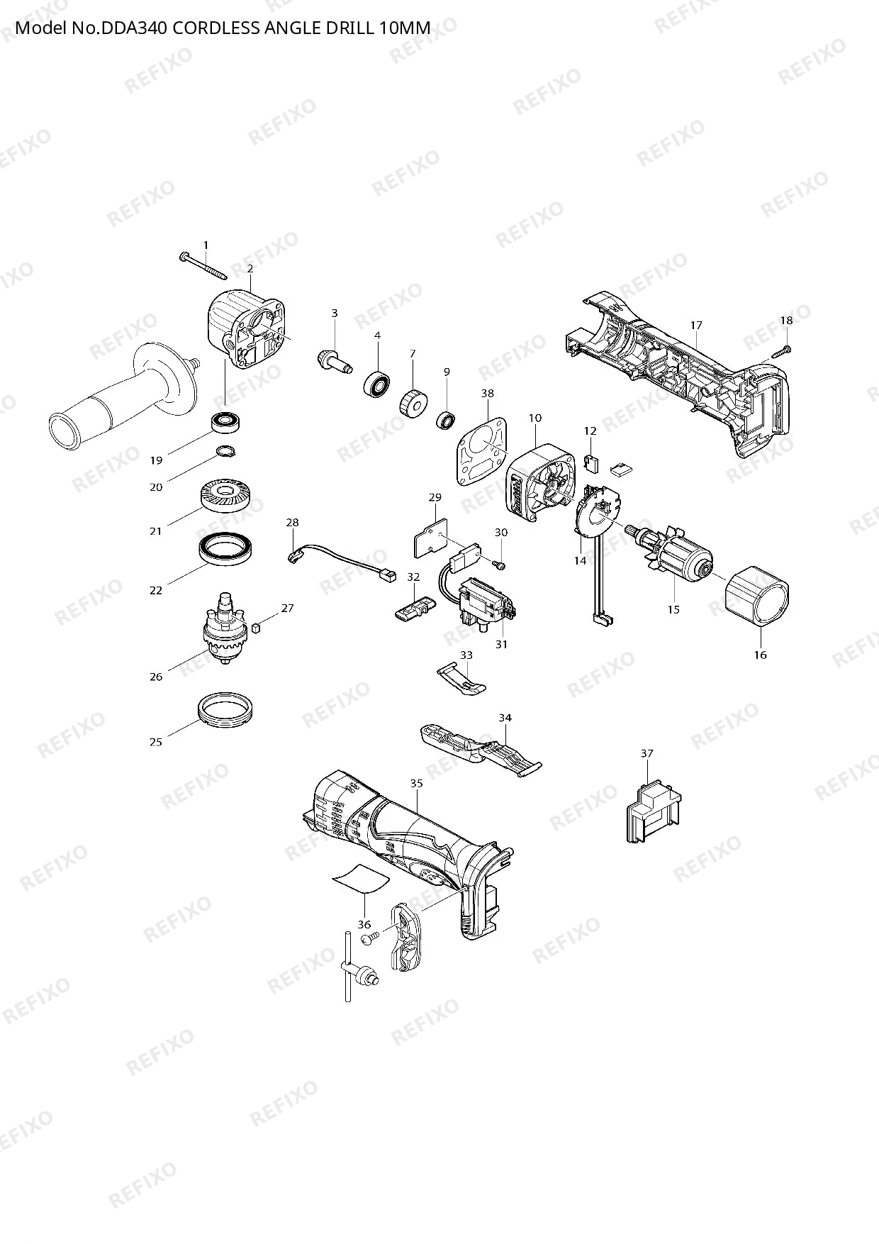 MAKITA DDA340 — схема запчастей