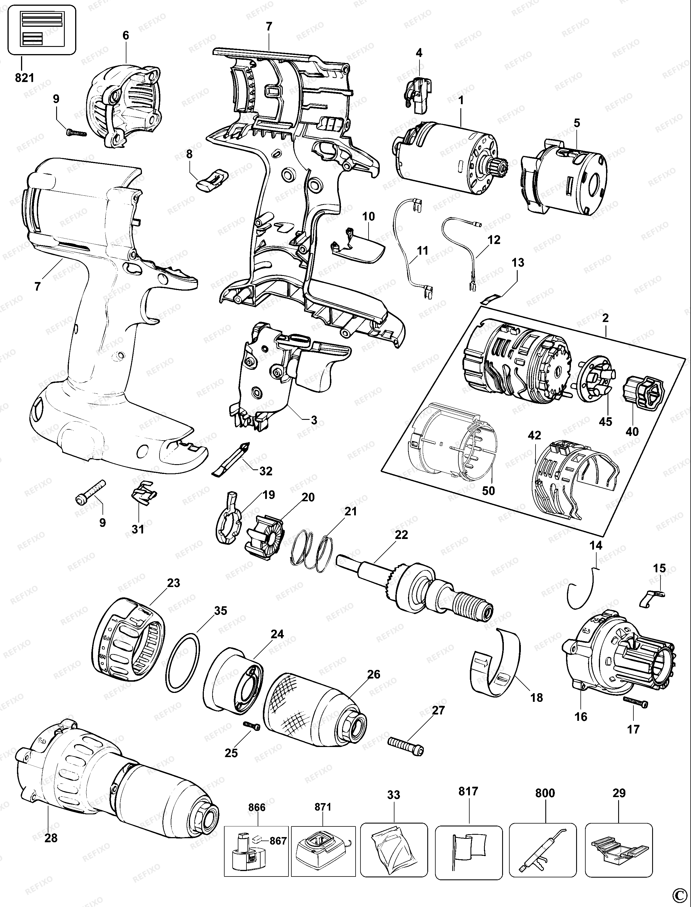 DeWalt КОМБИНИРОВАННОЕ УСТРОЙСТВО DC981K — схема запчастей