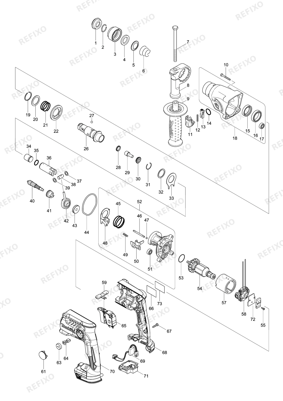 MAKITA DHR165 — схема запчастей