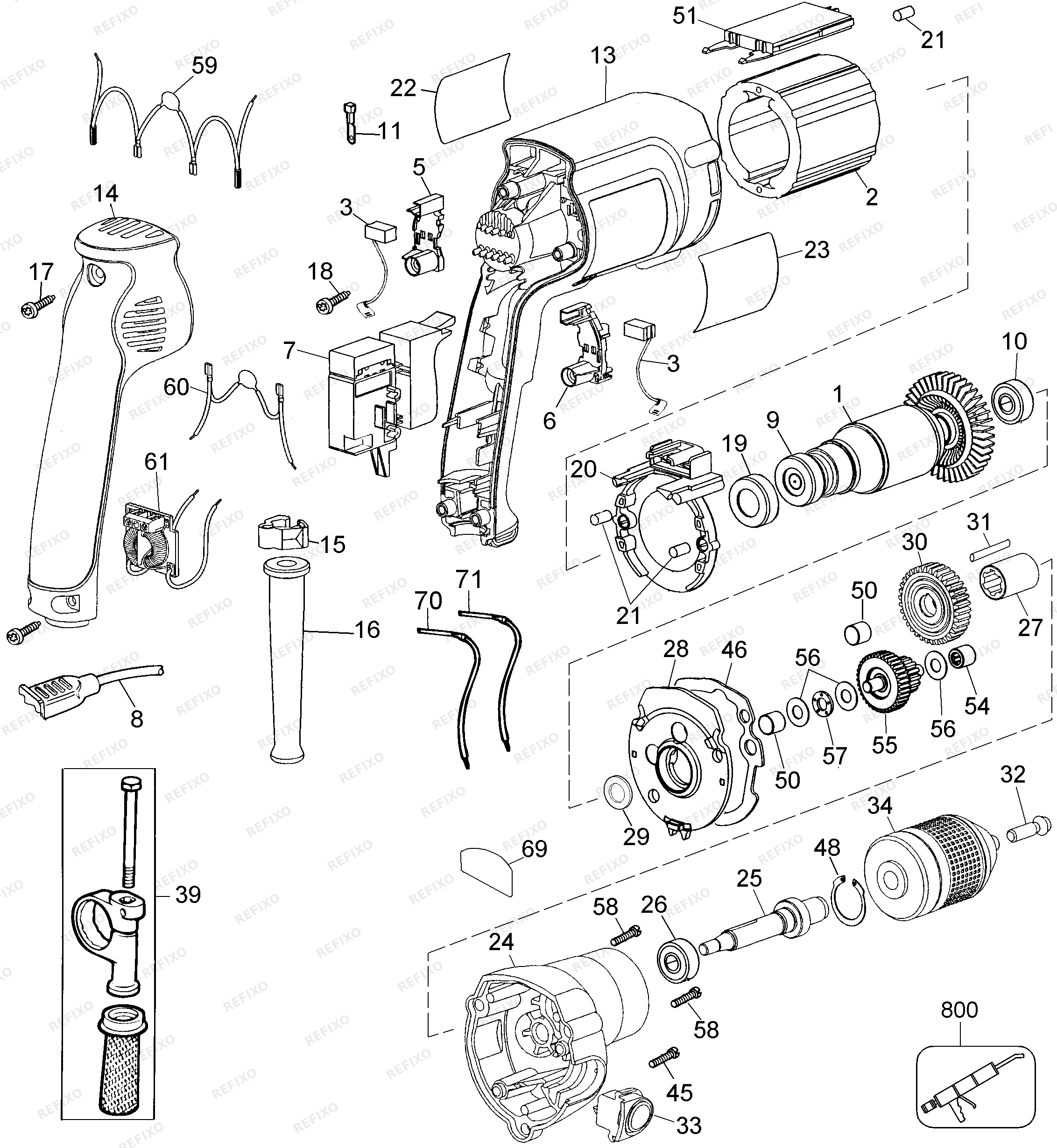 DeWalt ДРЕЛЬ BM17E — схема запчастей