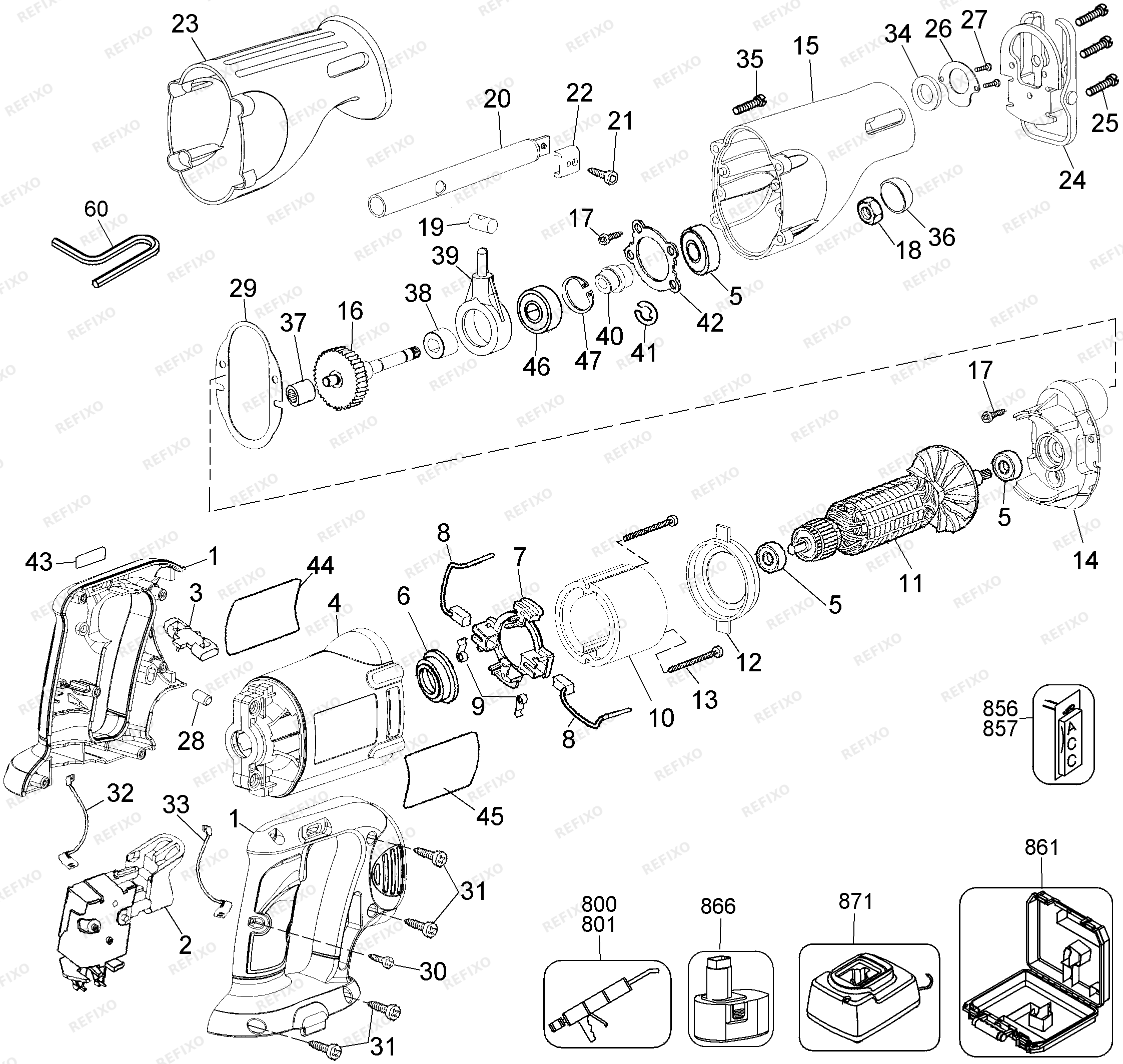 DeWalt 14.4V CDLS.RECIP.SAW DW937K — схема запчастей