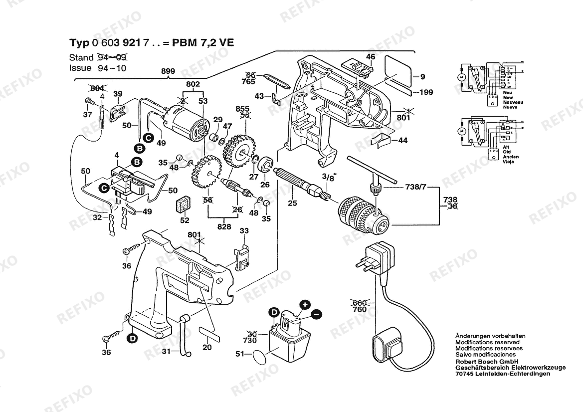 Bosch Аккумуляторный - дрель PBM 7,2 VE | 7.2 V | 001 - EU (0 603 921 703) — схема запчастей