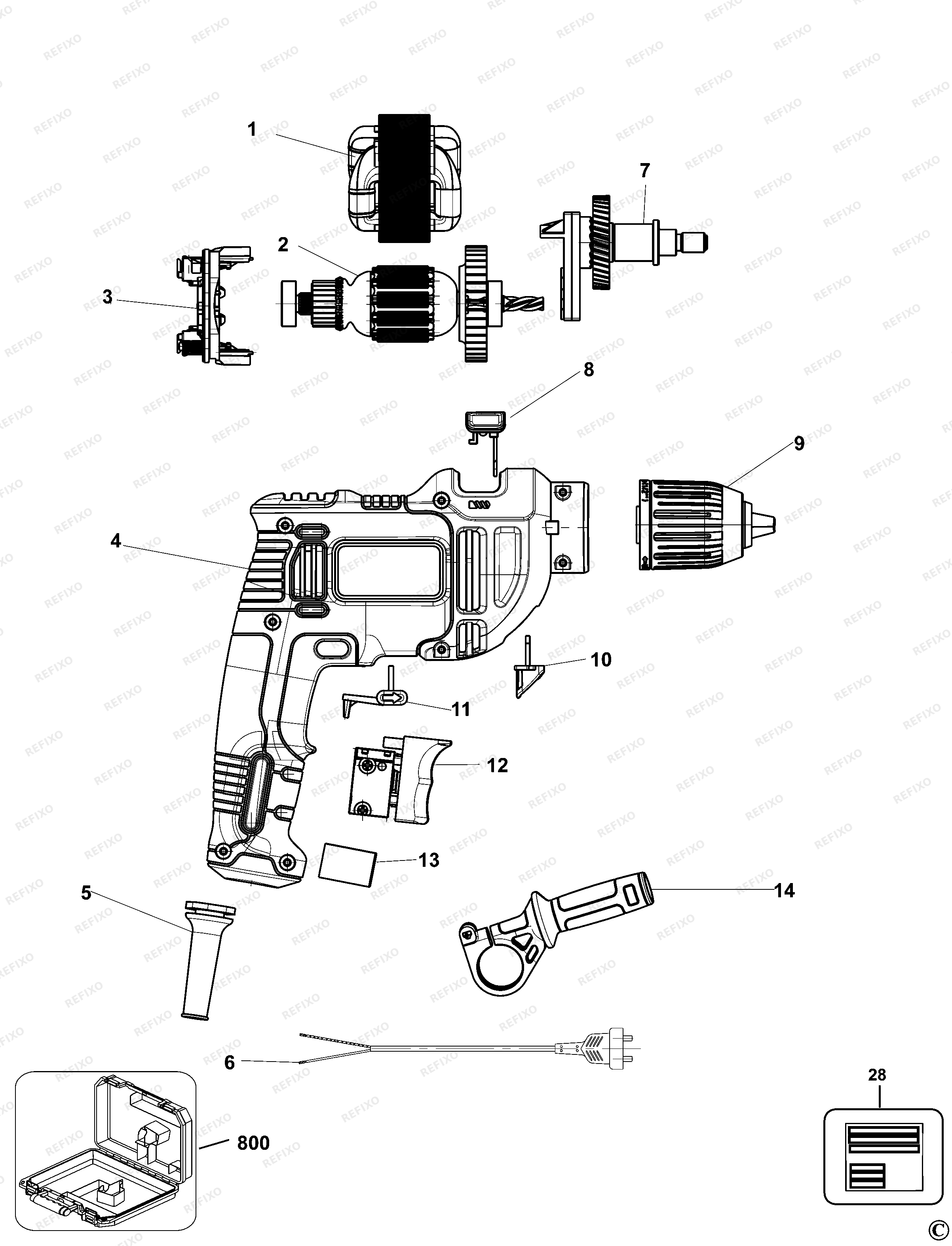 Black&Decker УДАРНАЯ ДРЕЛЬ BEH710 — схема запчастей