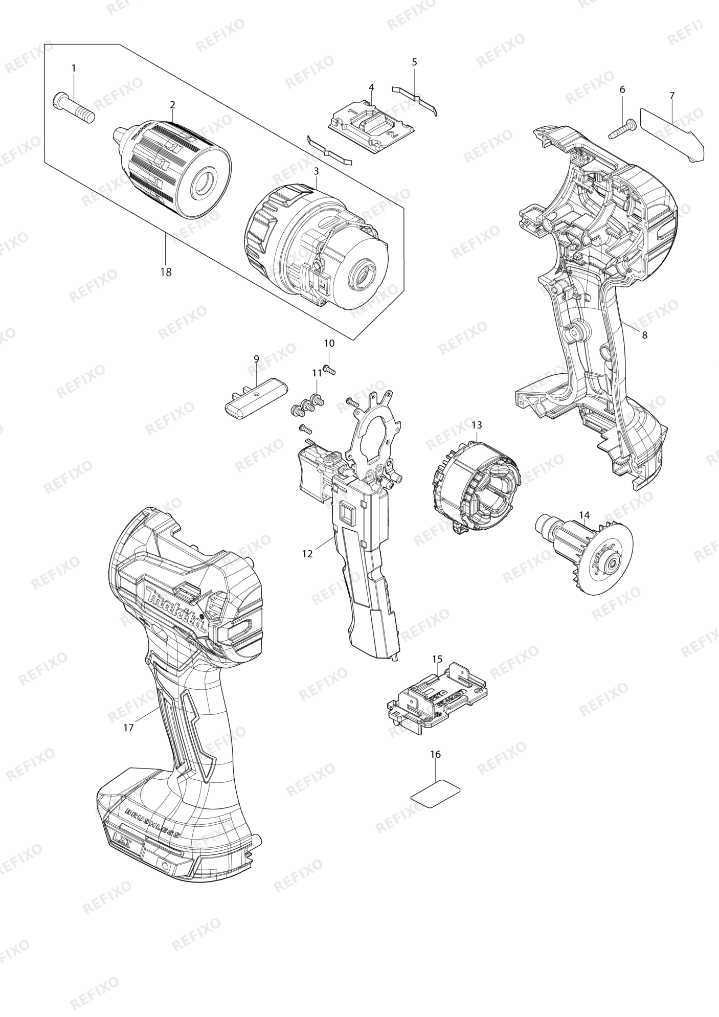 MAKITA DDF490 — схема запчастей