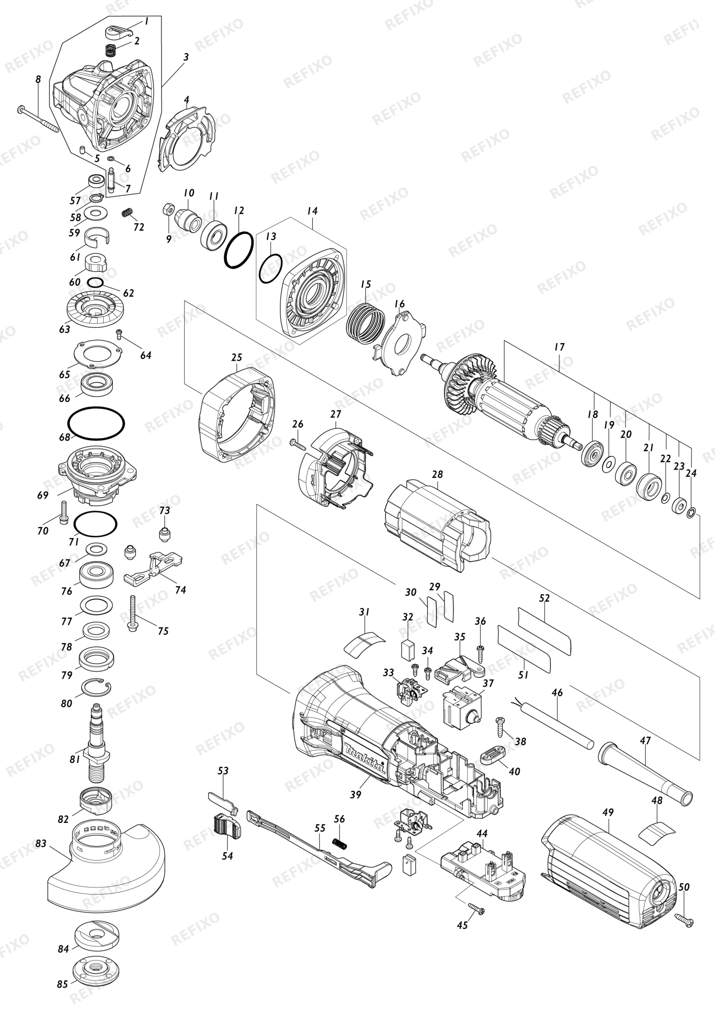 MAKITA GA4591 — схема запчастей