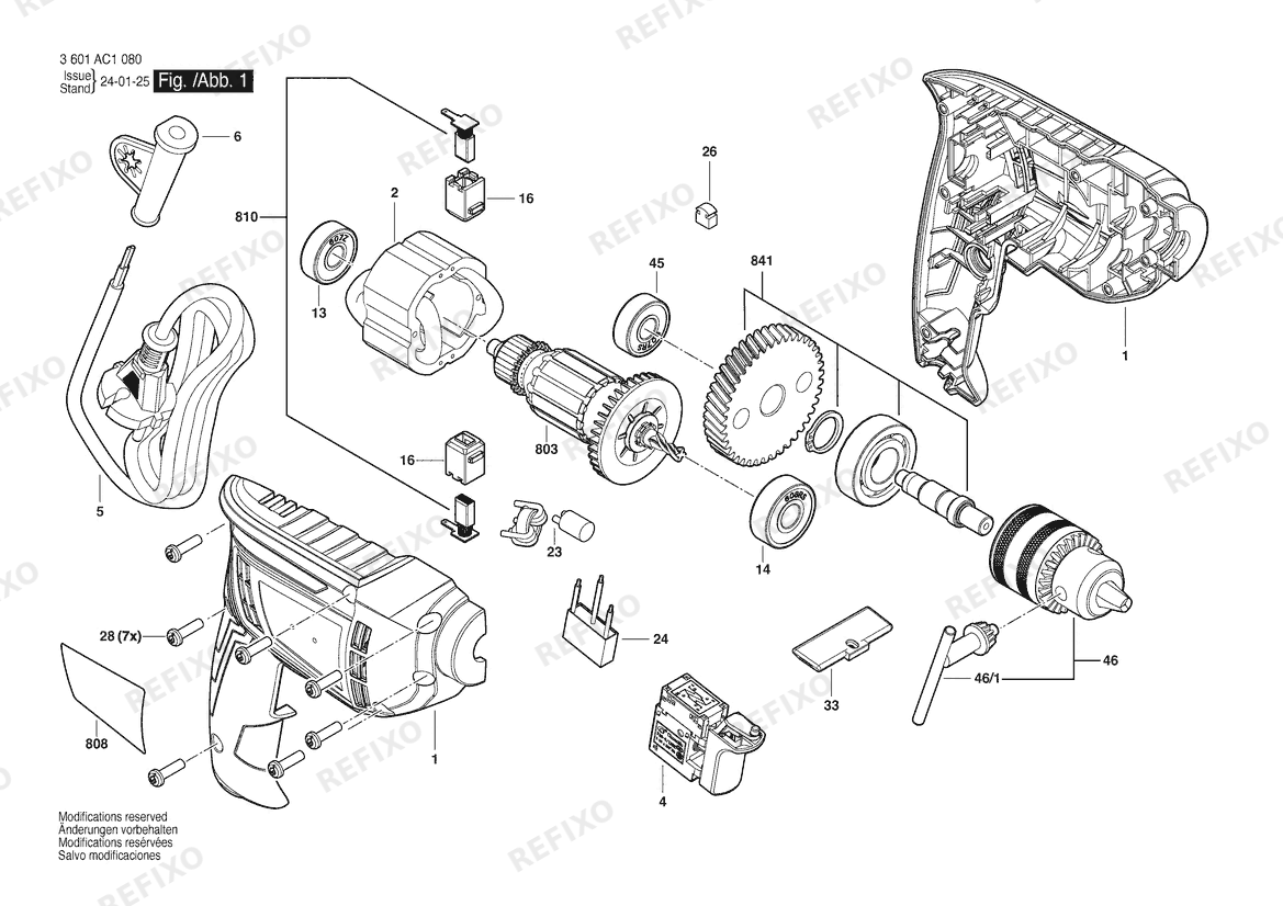 Bosch Дрель GBM 400 | 220 V | 009 - CN (3 601 AC1 080) — схема запчастей