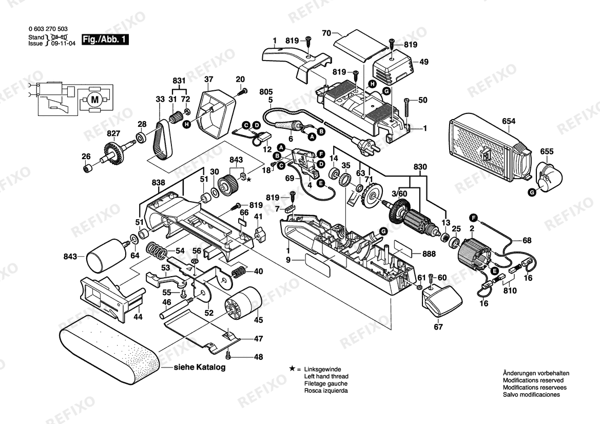 Bosch Ленточная шлифмашина PBS 75 AE | 230 V | 001 - EU (0 603 270 503) — схема запчастей