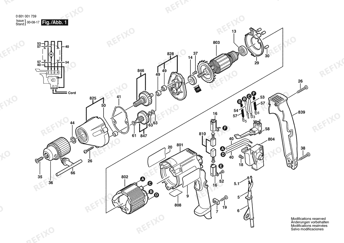 Bosch Дрель 1000 VSR | 120 V | 061 - US (0 601 000 739) — схема запчастей
