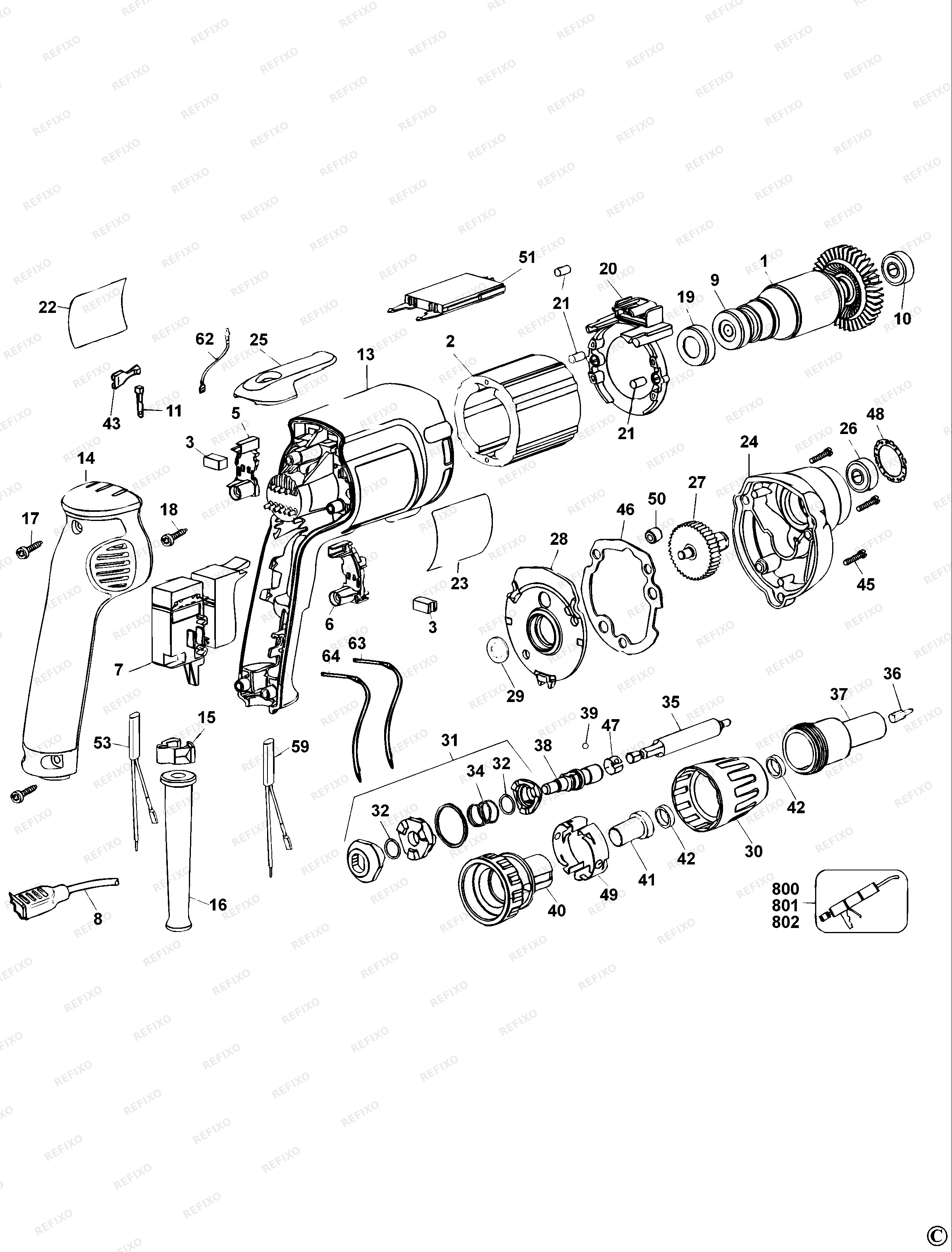 DeWalt ОТВЁРТКА DW256 — схема запчастей