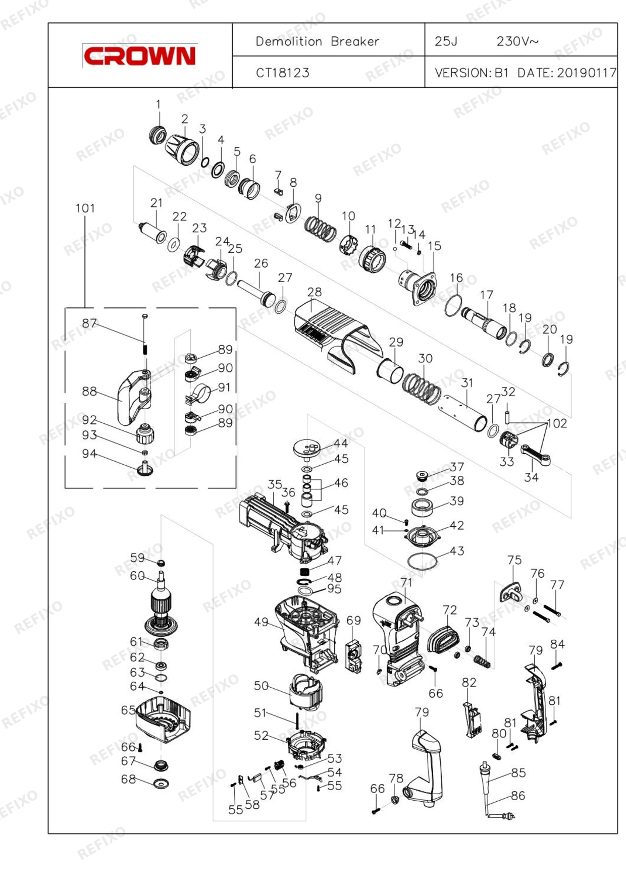 CROWN CT18123V (с с.н. 22....) — схема запчастей